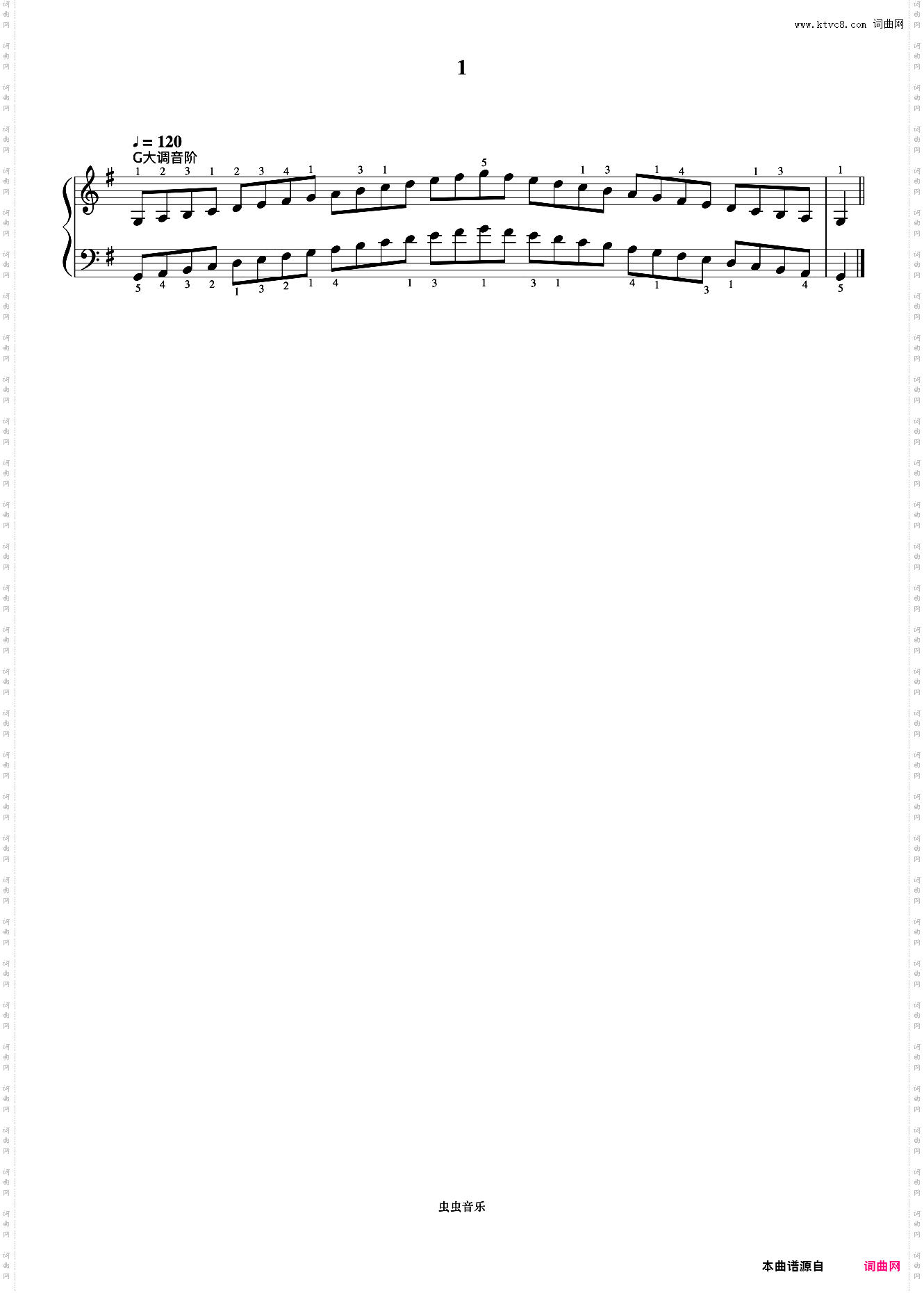 1级 G大调音阶《中国院钢琴考级曲目》