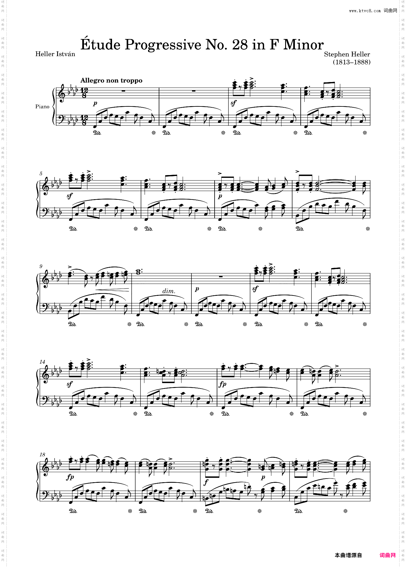 étude Progressive Opus 46 No· 28 in F Minor – Heller