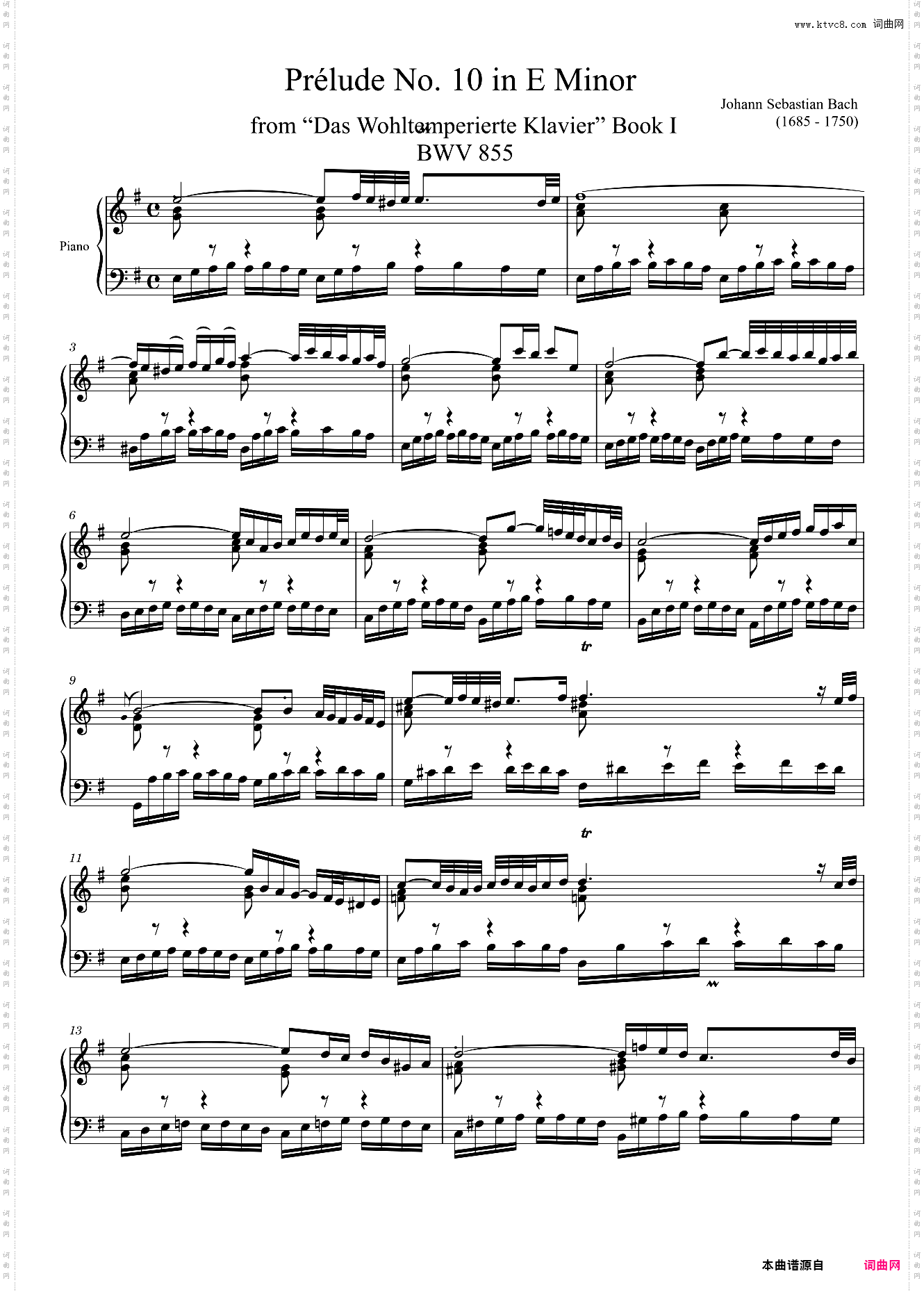 Prélude No· 10 BWV 855 in E Minor