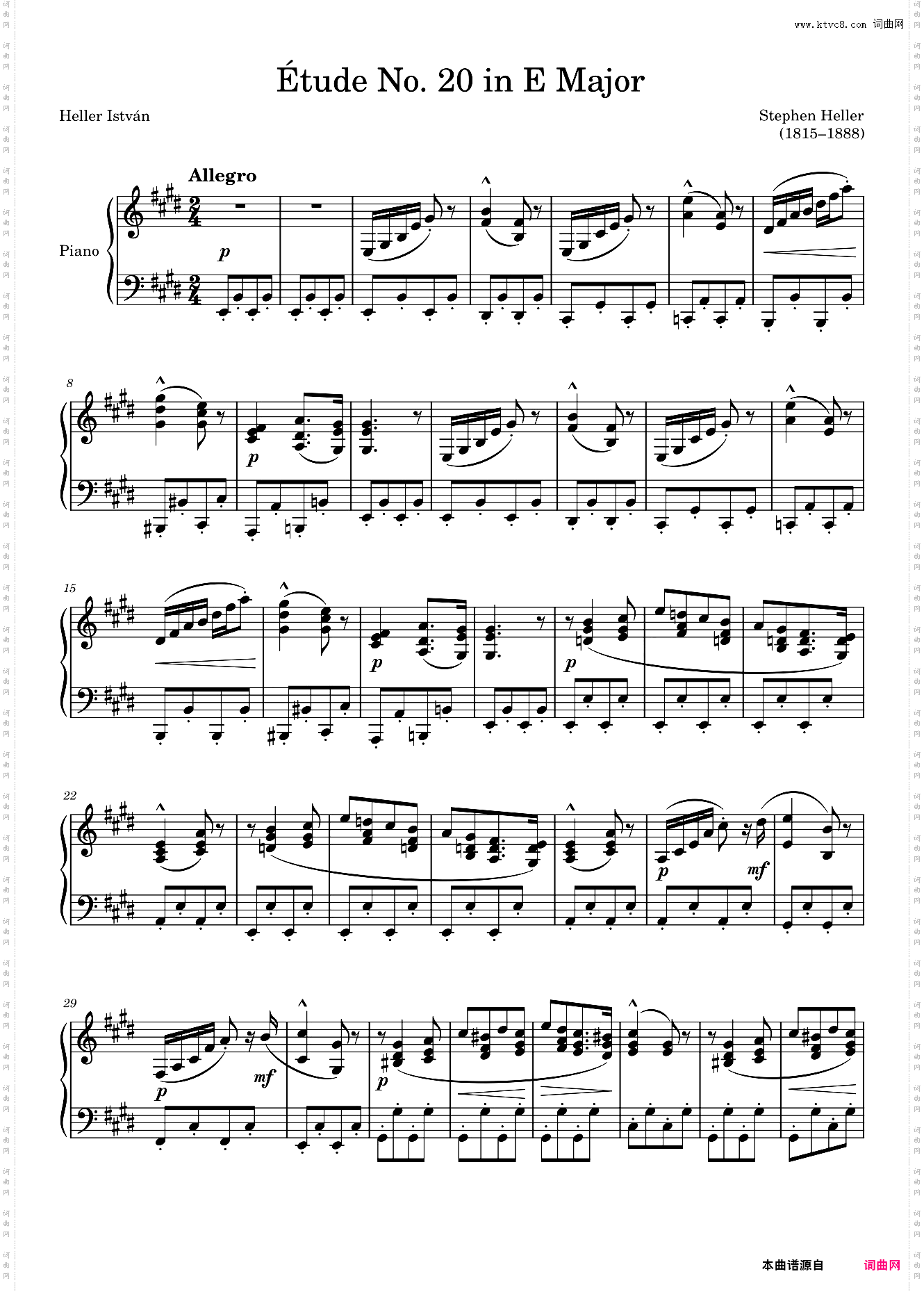 E?tude Opus 45 No· 20 in E Major – Heller