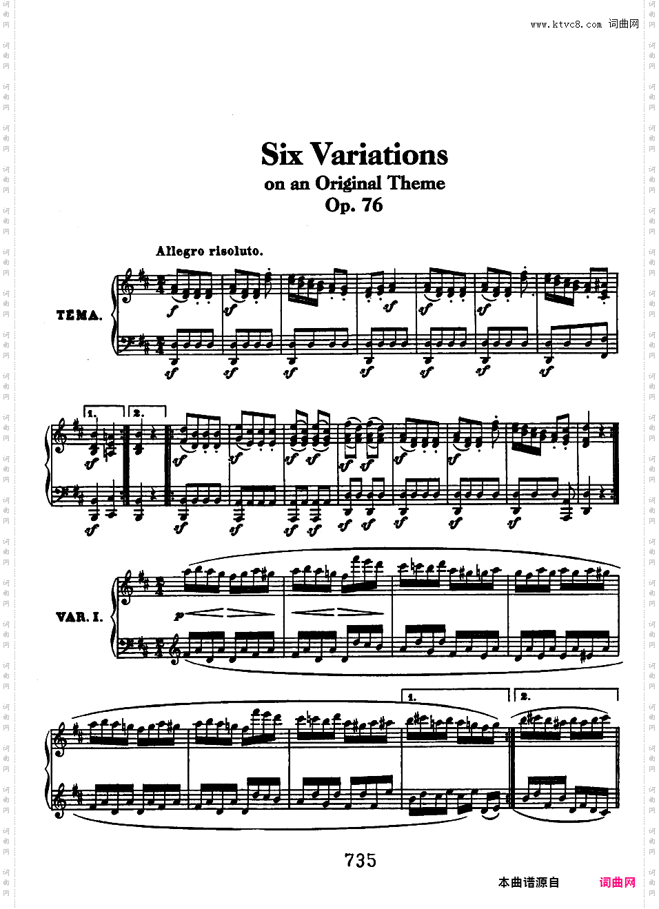 D大调主题变奏曲 Op·76