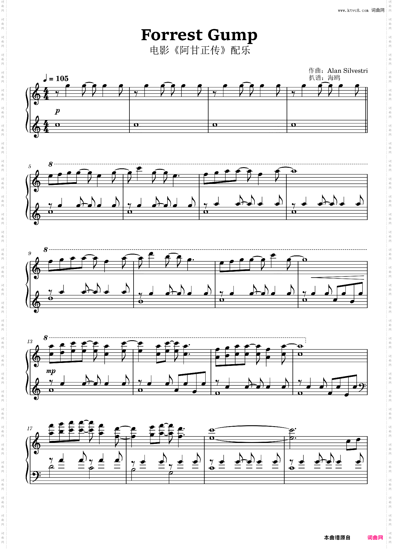 C调 Forrest Gump电影《阿甘正传》配乐 I'm Forrest··· Forrest Gump 飘飞的羽毛 Forrest Gump Suite Alan Silvestri