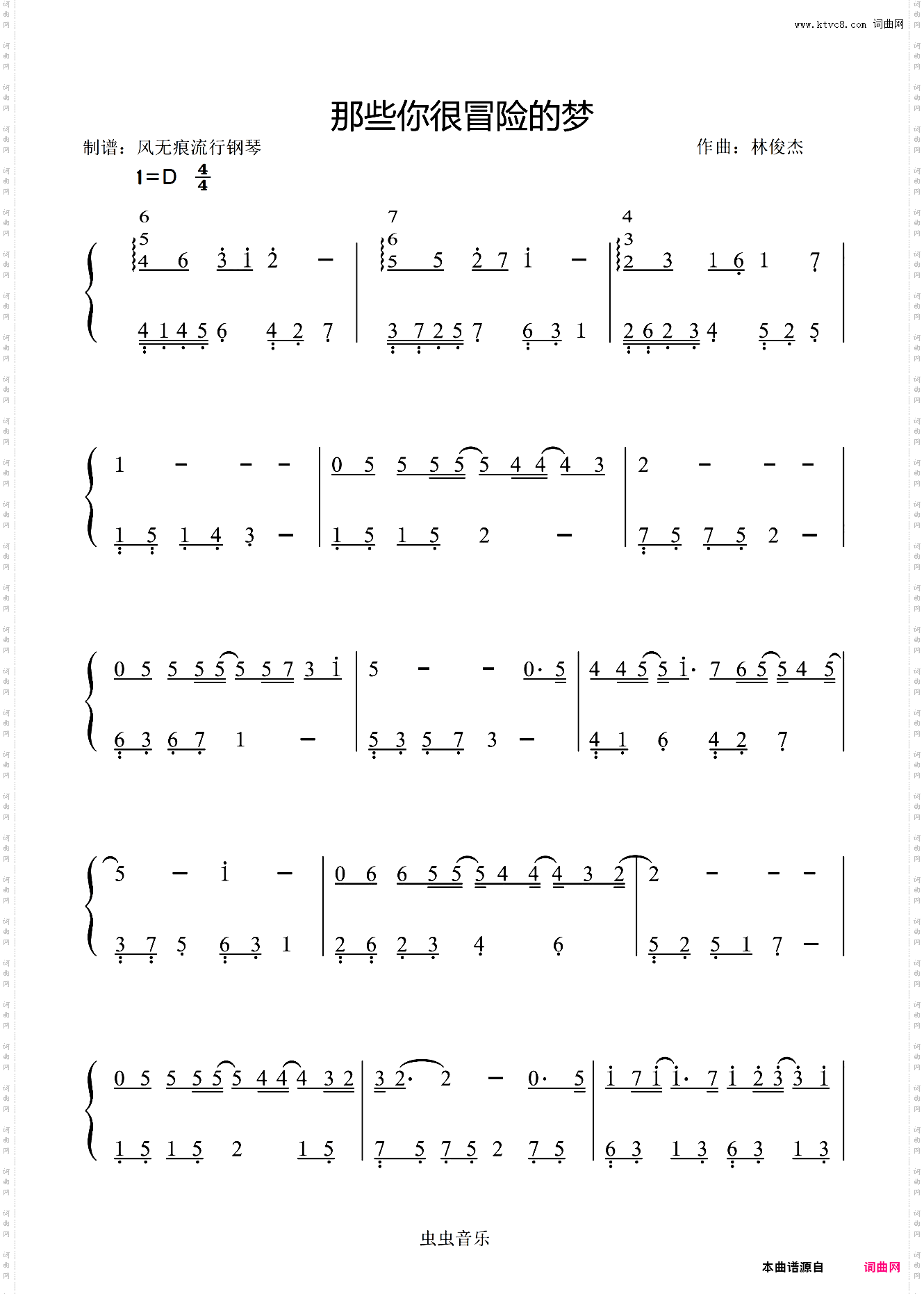 那些你很冒险的梦-林俊杰〖数字简谱〗