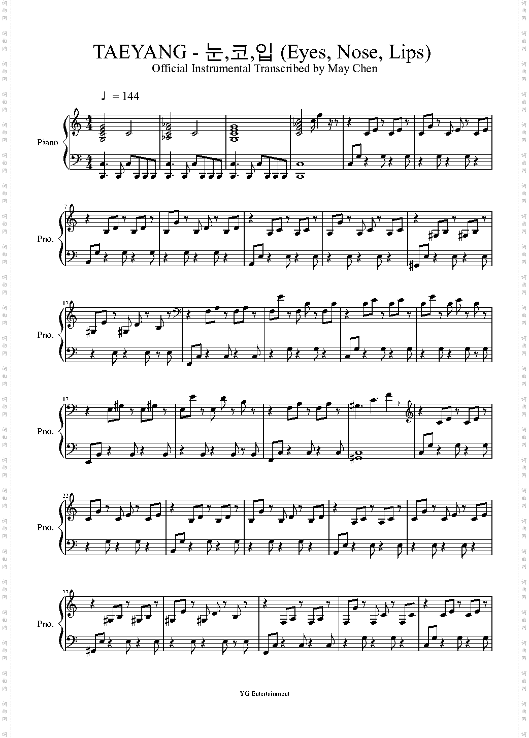 Eyes,Nose,Lips instrumental钢琴伴奏