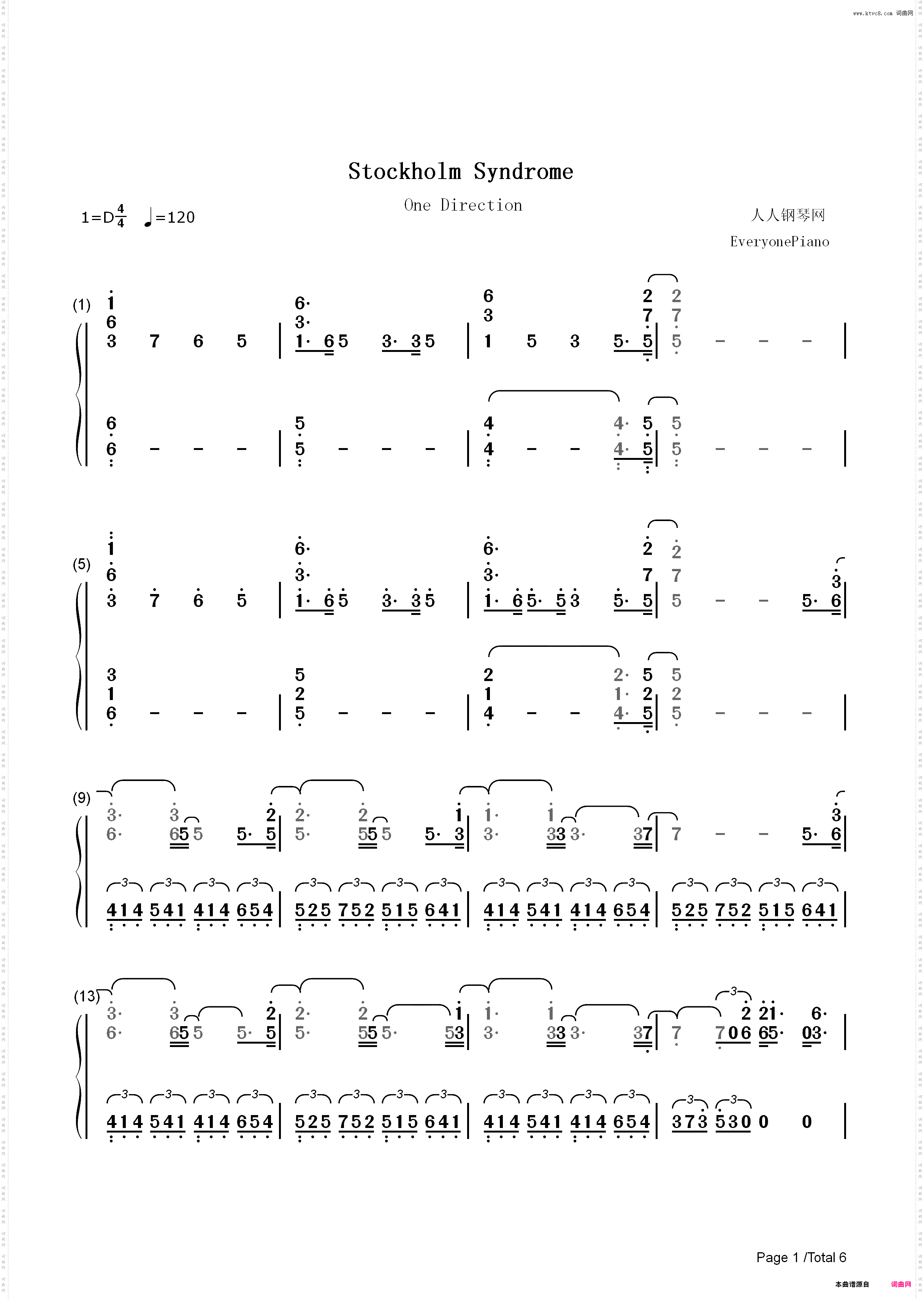 Stockholm Syndrome-One Direction_简谱版