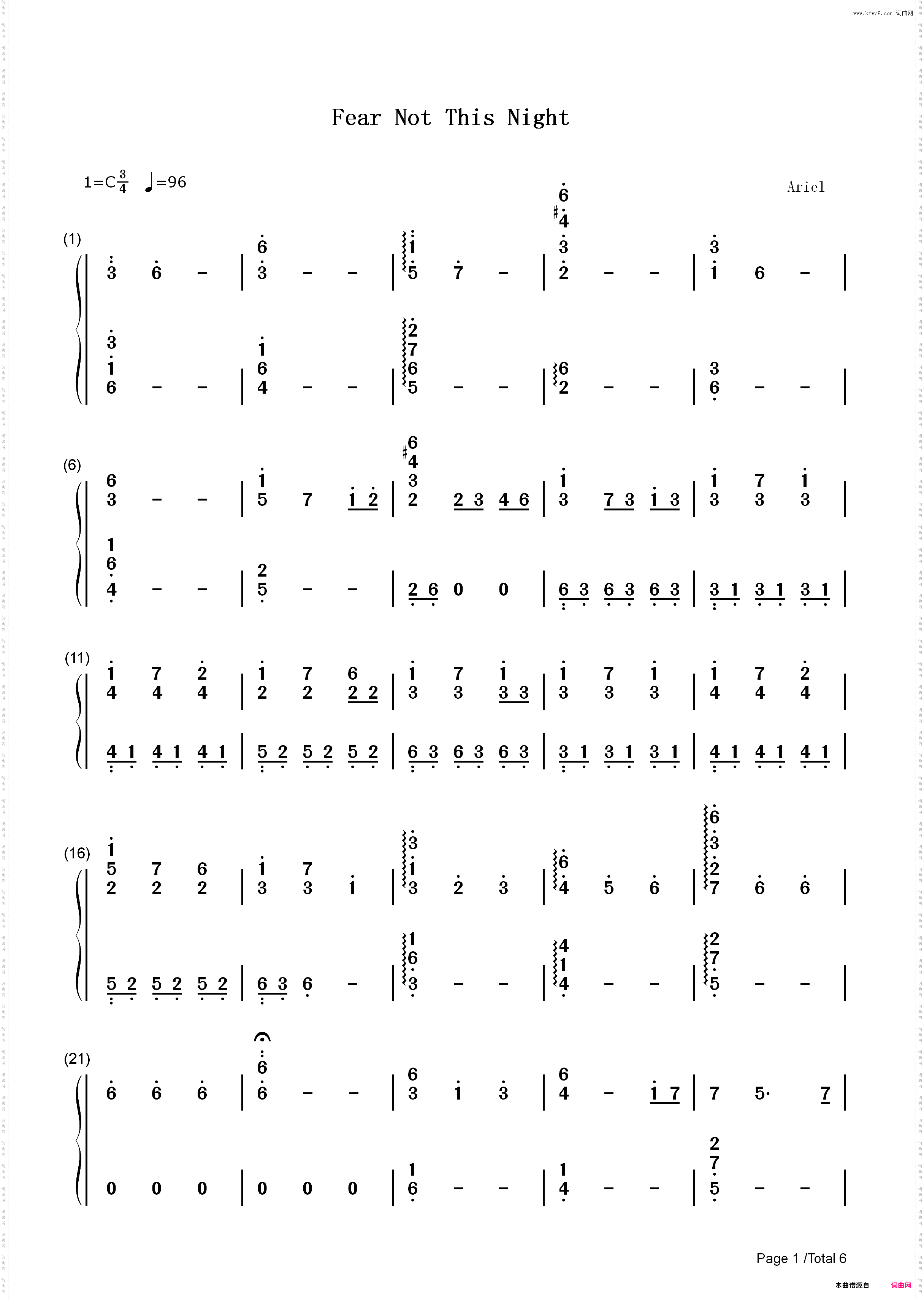Fear Not This Night-无惧此夜-激战2主题曲_简谱版