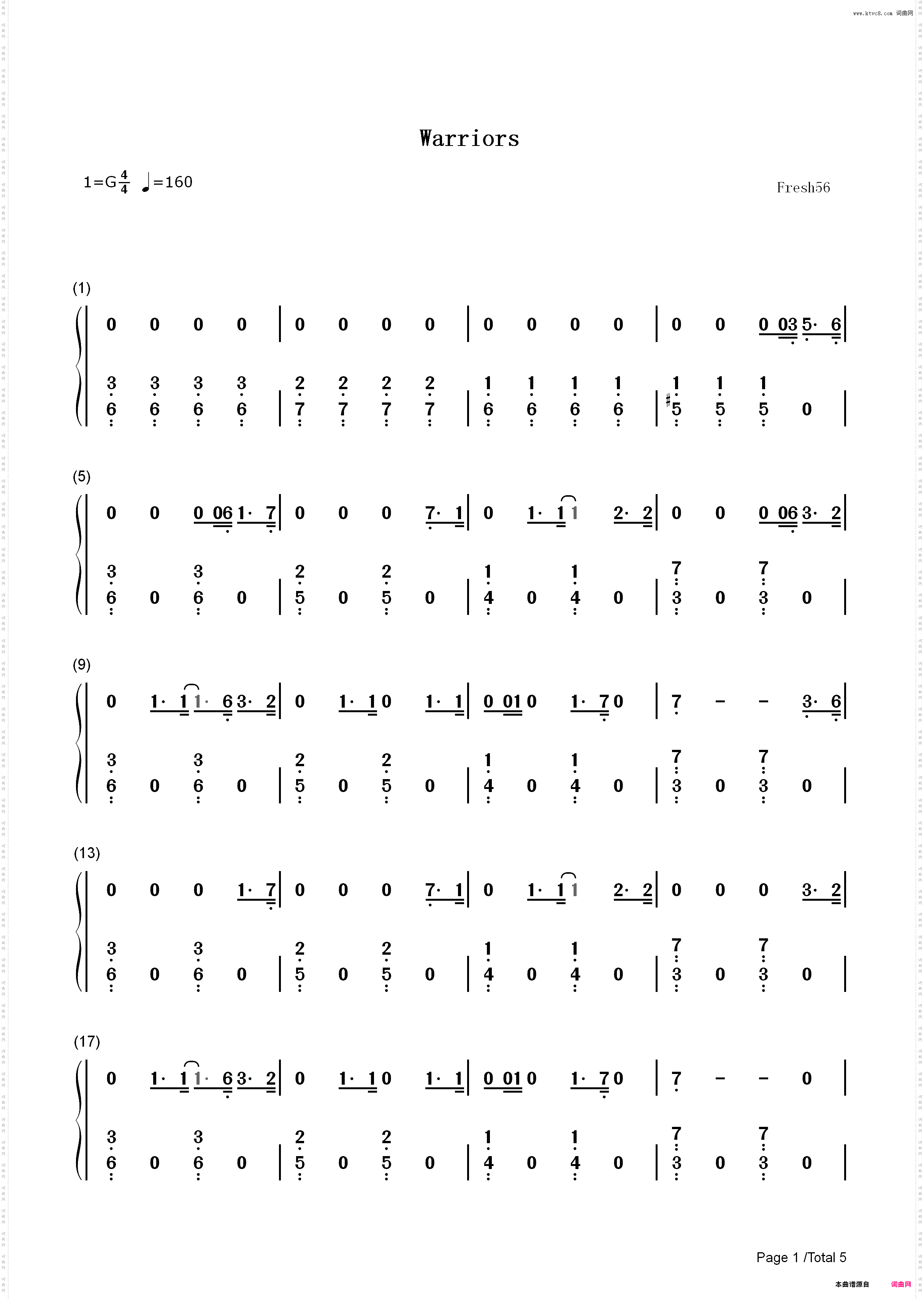 Warriors-英雄联盟2014全球总决赛主题曲_简谱版