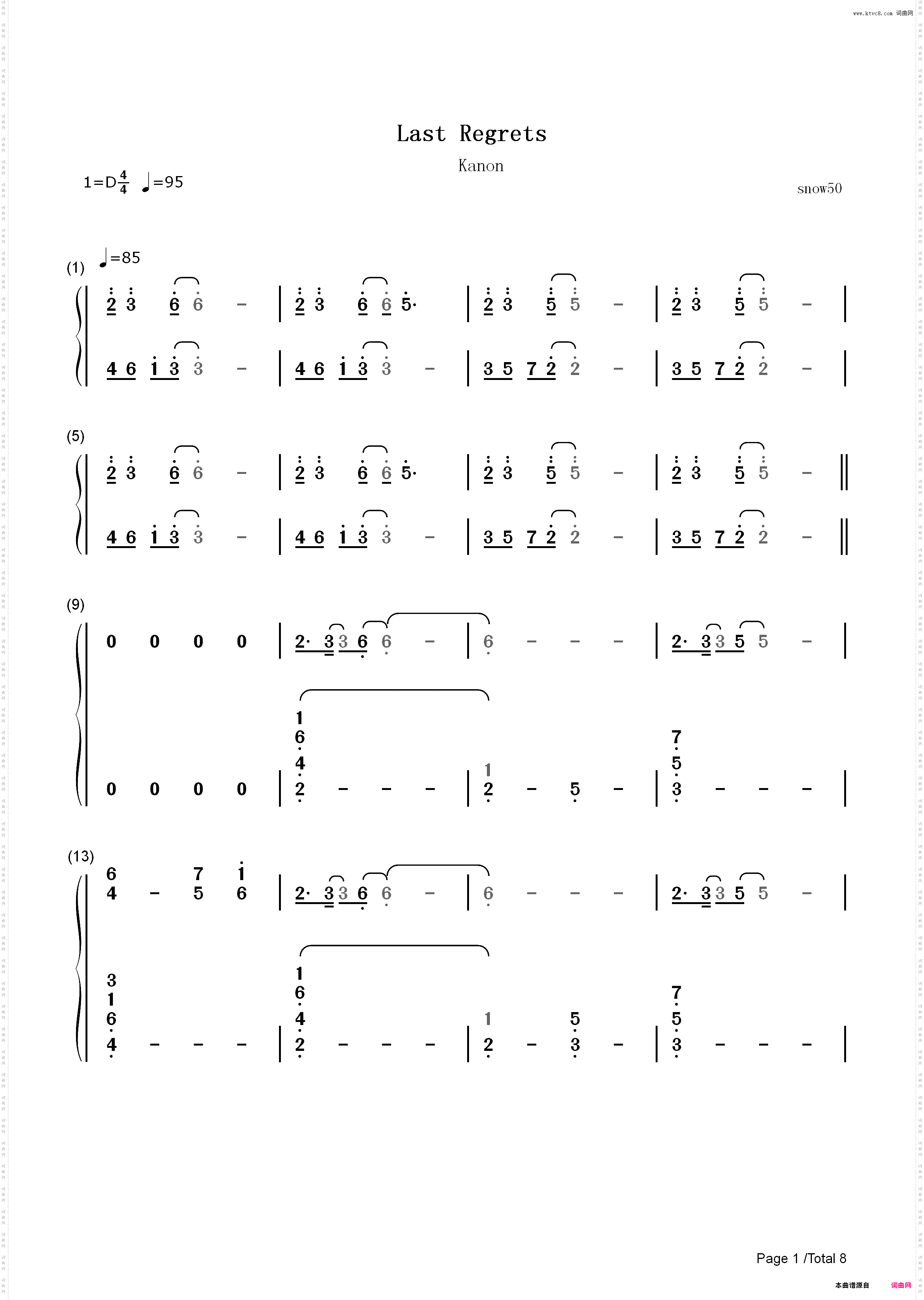 Last regrets-Kanon 主题曲_简谱版