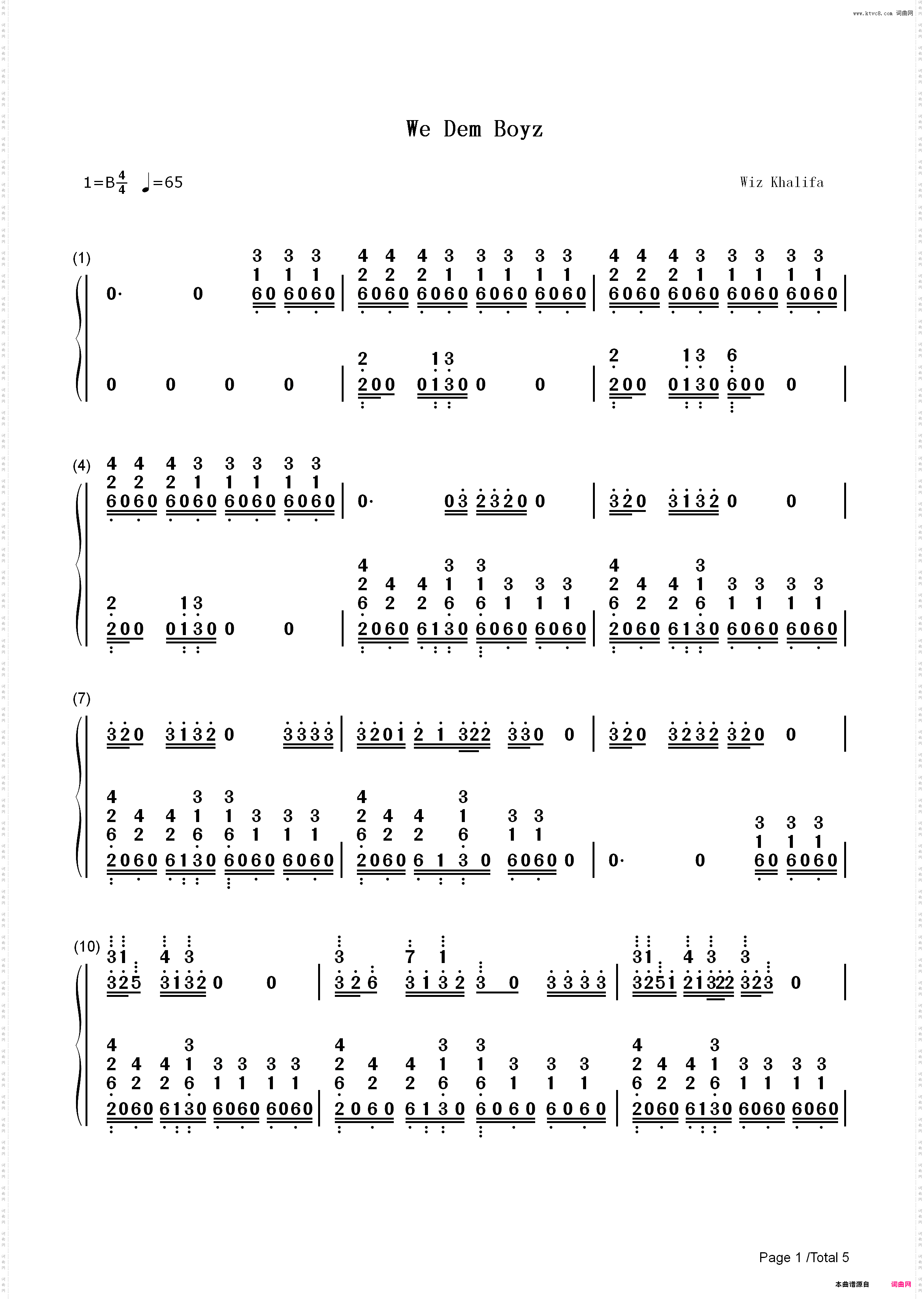 We Dem Boyz-Wiz Khalifa_简谱版