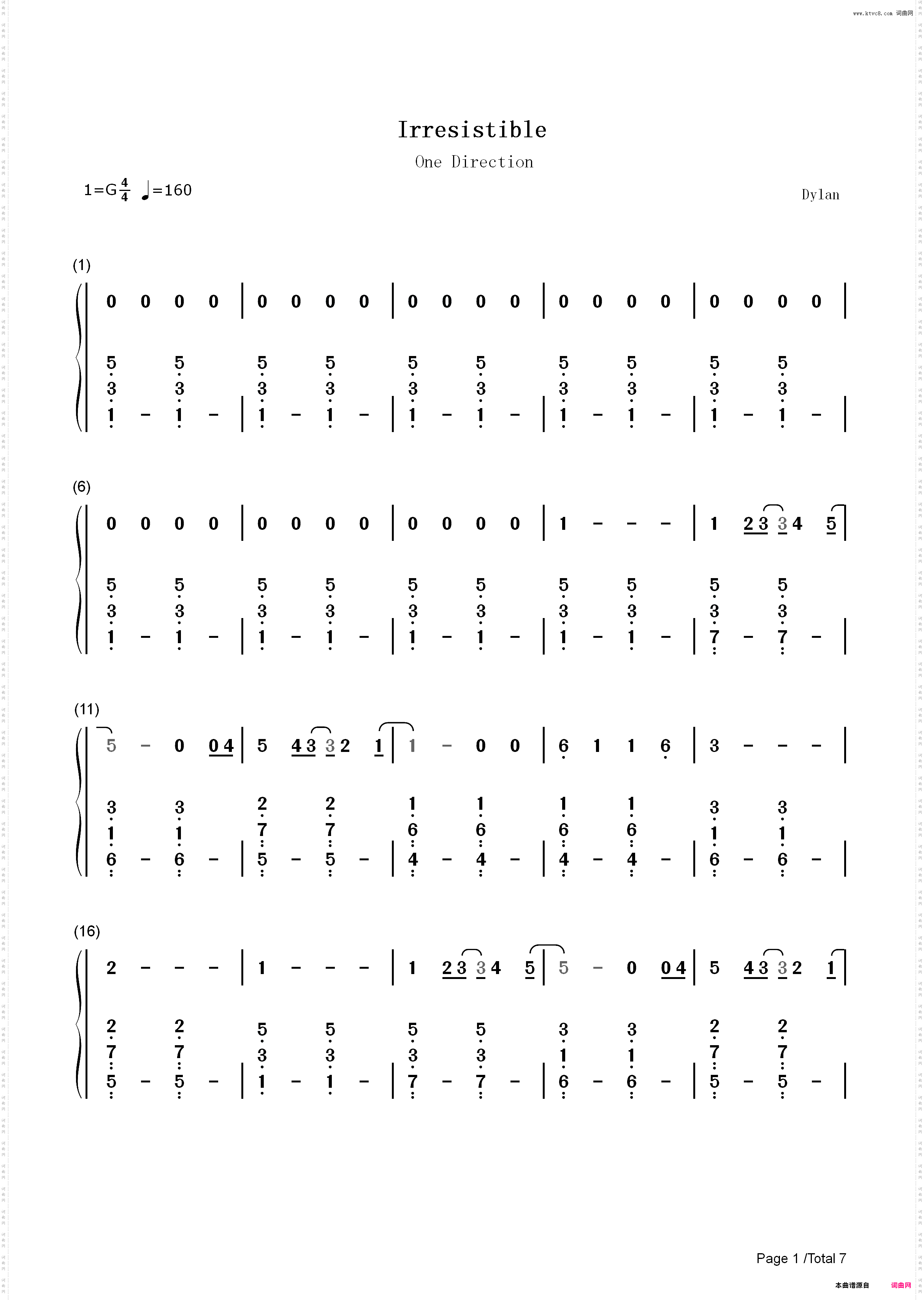 Irresistible-One Direction_简谱版