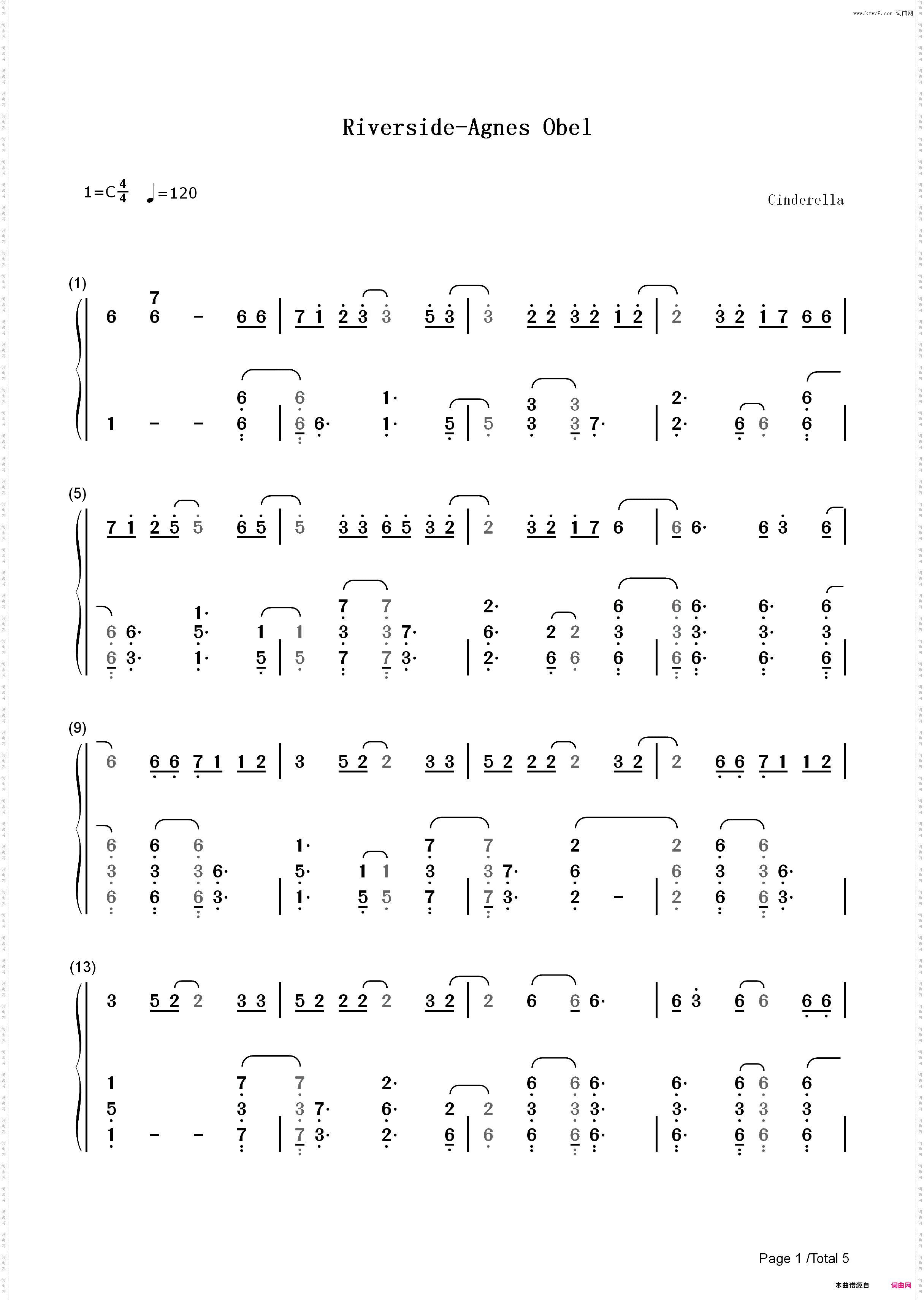 Riverside-Agnes Obel_简谱版