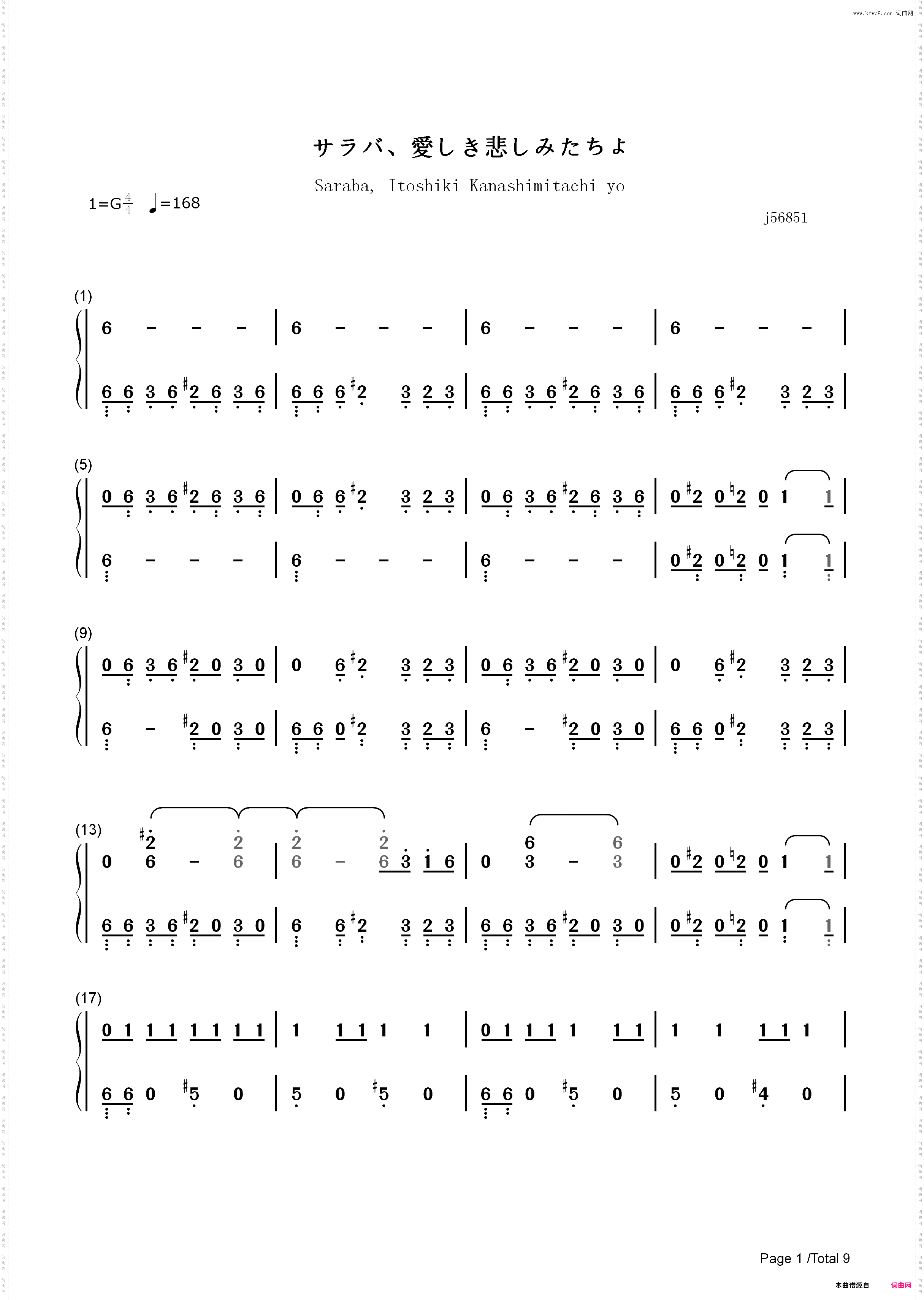 サラバ爱しき悲しみたちよ-噩梦小姐主题曲_简谱版