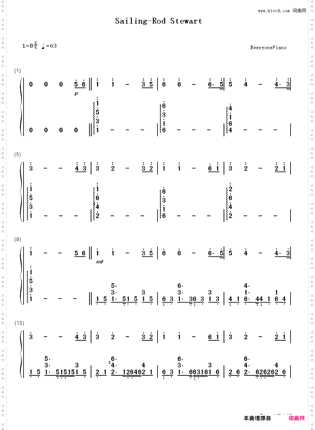 Sailing-Rod Stewart_简谱版