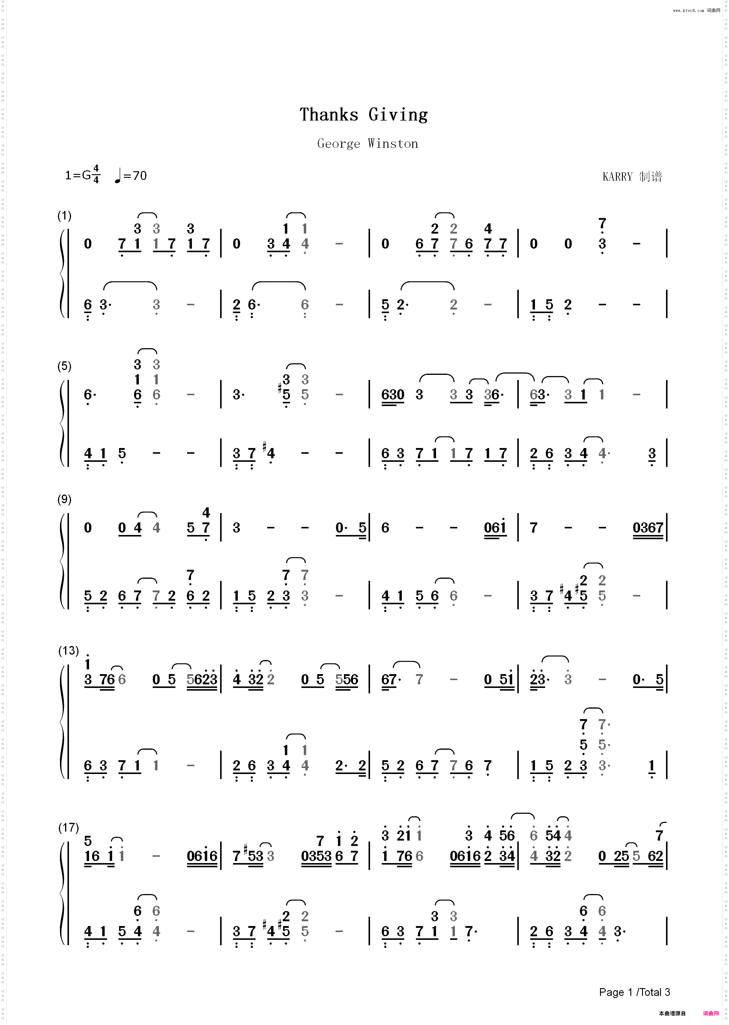 Thanksgiving-George Winston_简谱版
