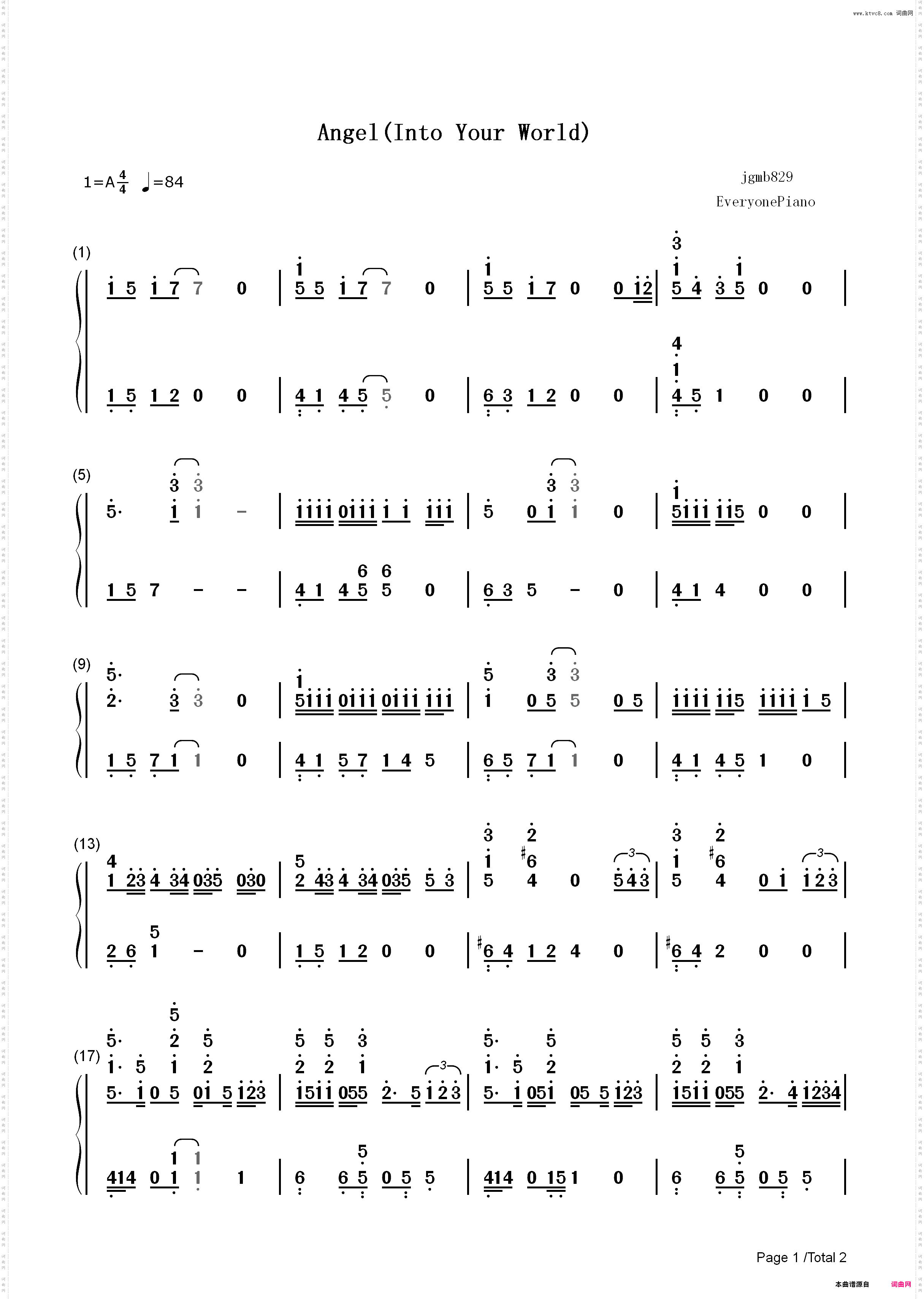 AngelInto Your World-EXO_简谱版