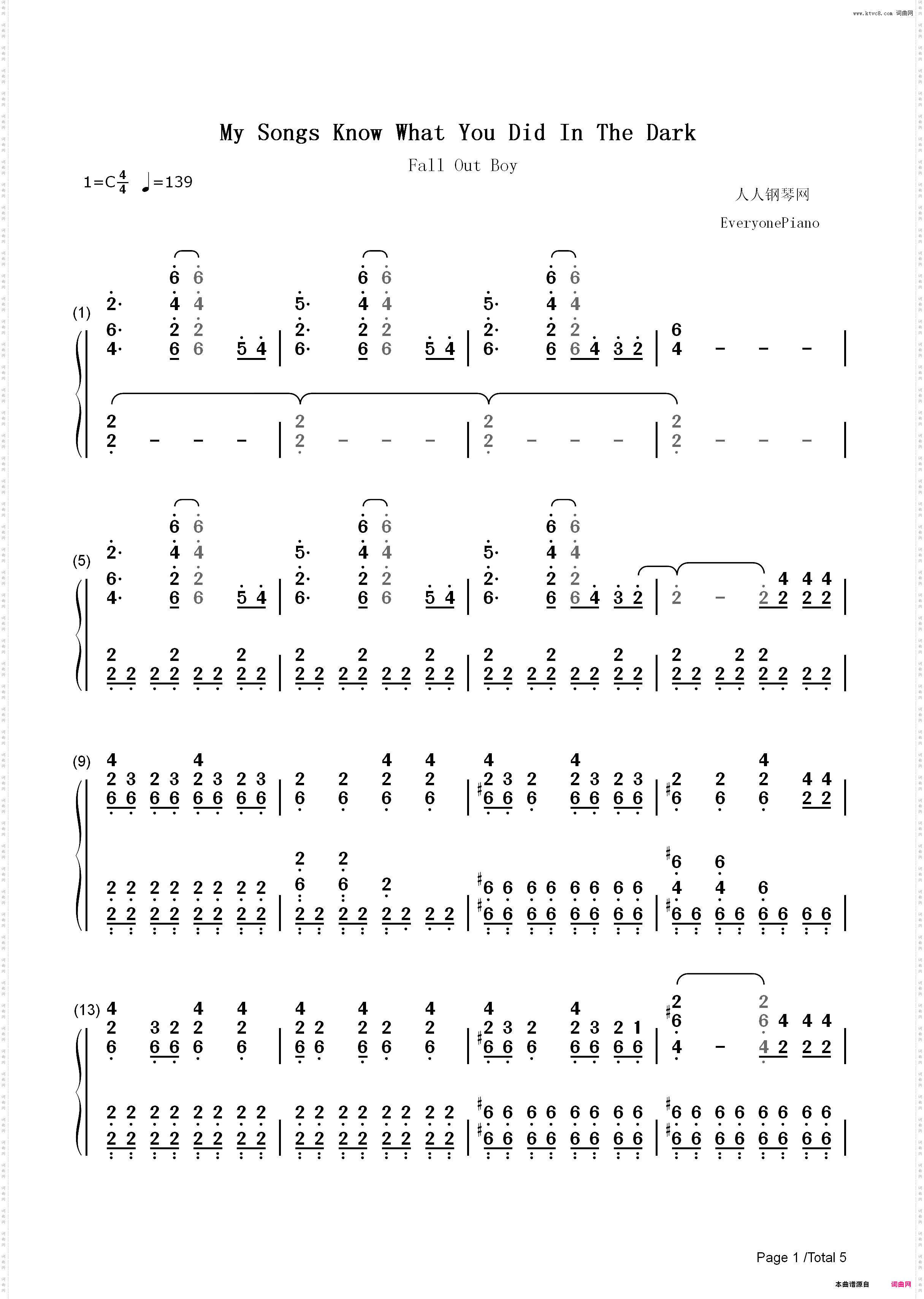 My Songs Know What You Did In The Dark-Fall Out Boy_简谱版