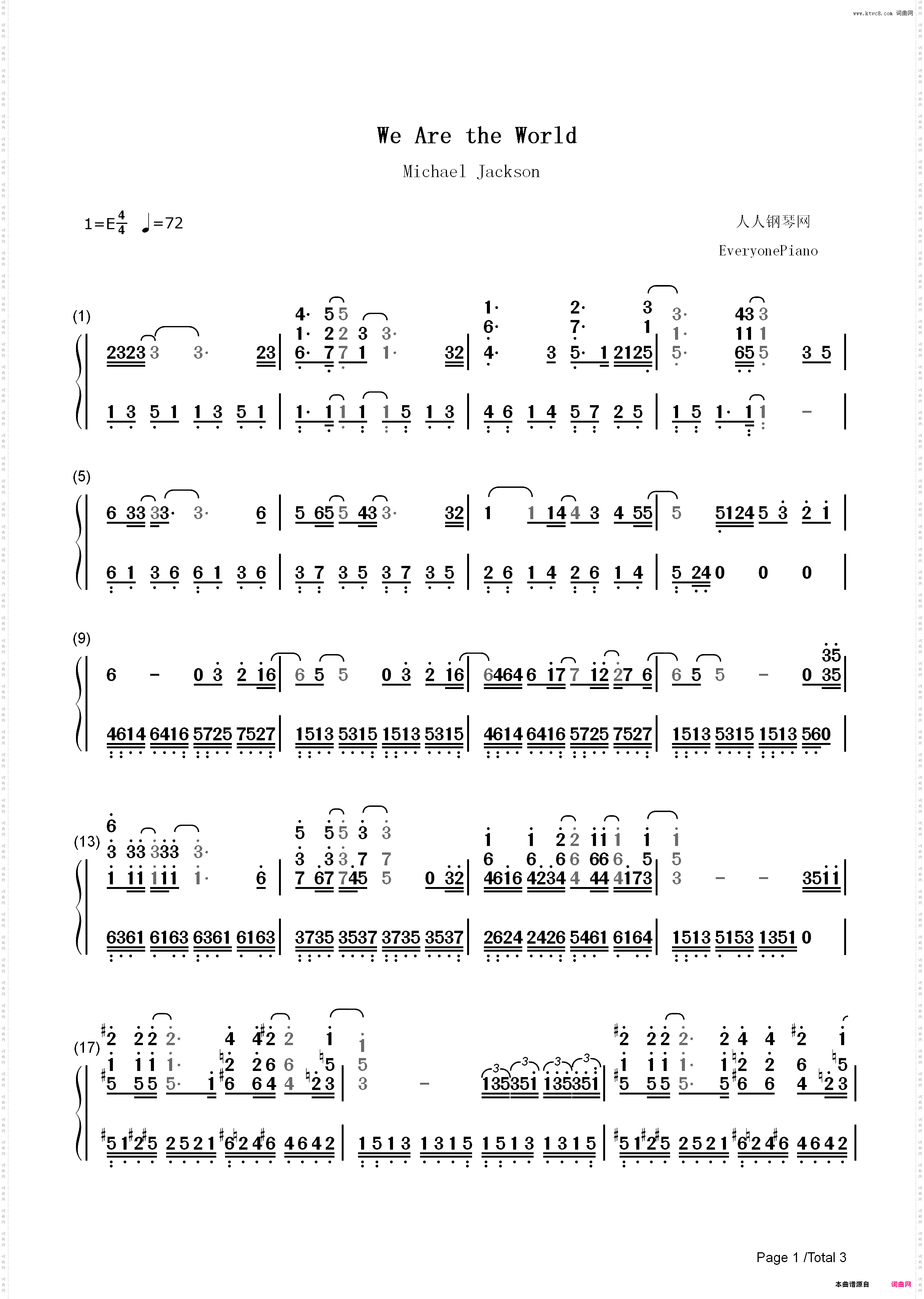 We Are The World-迈克尔·杰克逊-EOP教学曲_简谱版