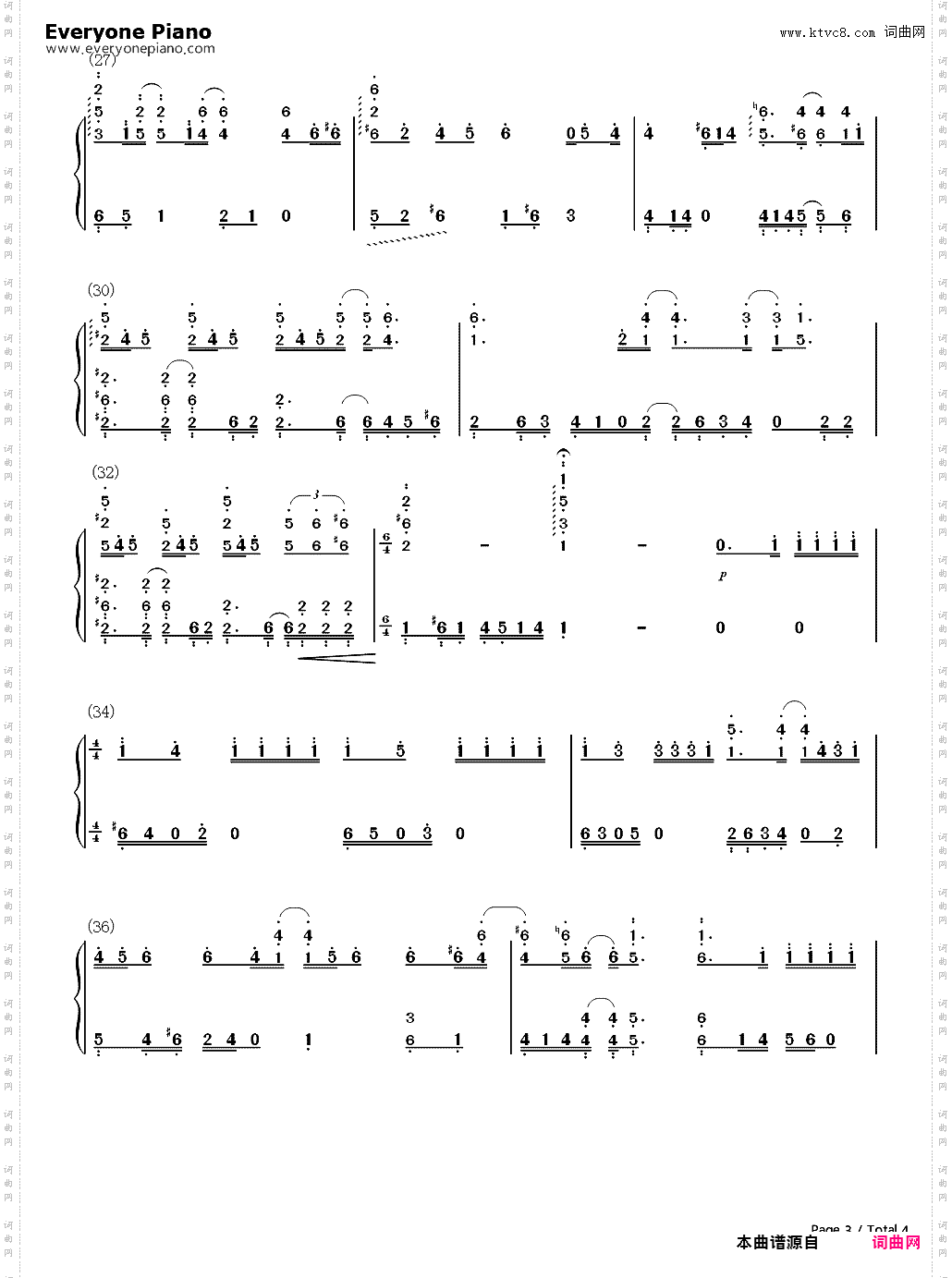 一个人想着一个人-终极一班2片尾曲_简谱版