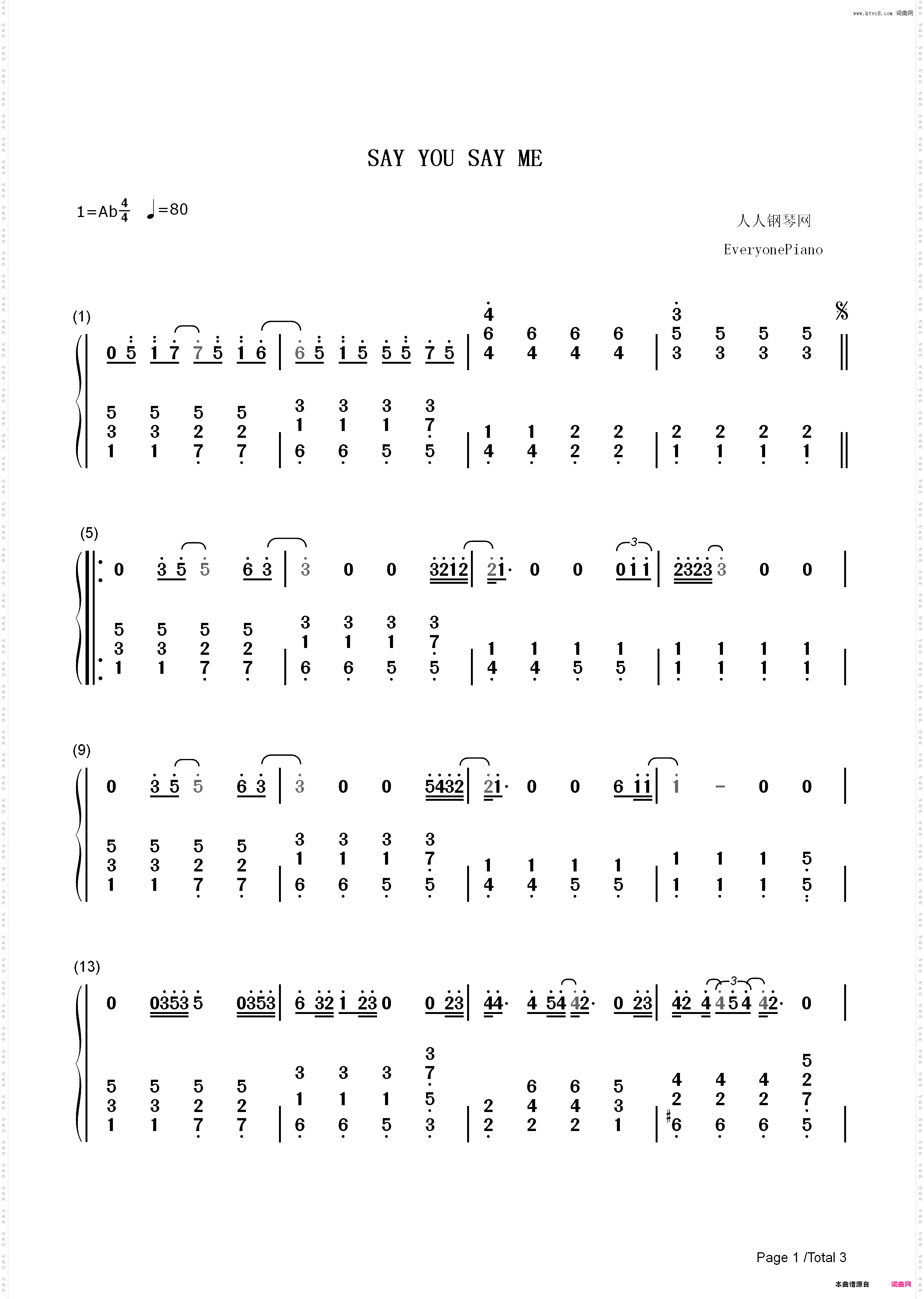 Say You Say Me-说你说我_简谱版