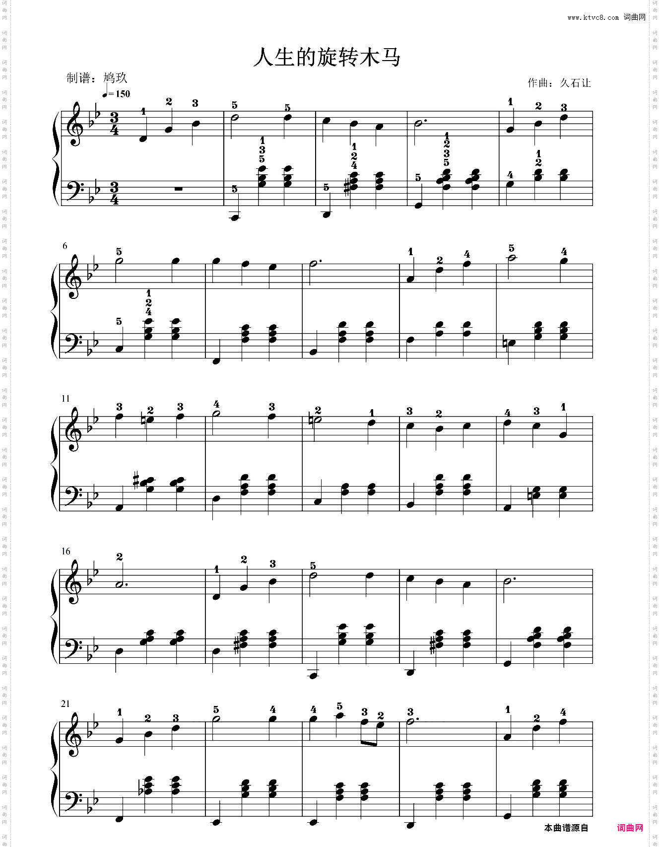 Easy Piano/Howl's Moving Castle OST：Merry Go Round of Life by Joe Hisaishi