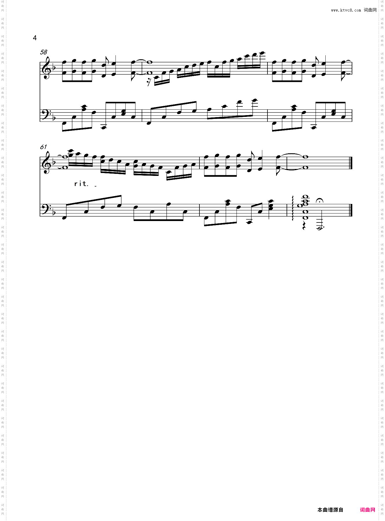 RHYTHM OF THE RAIN 原调