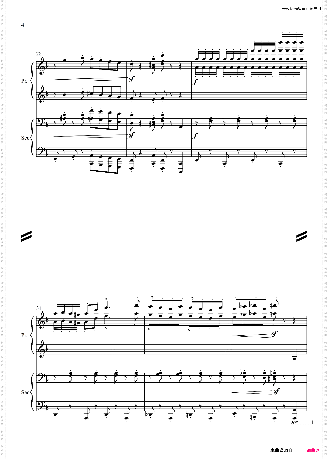 【四手联弹】Rush A - Music Sheet Boss
