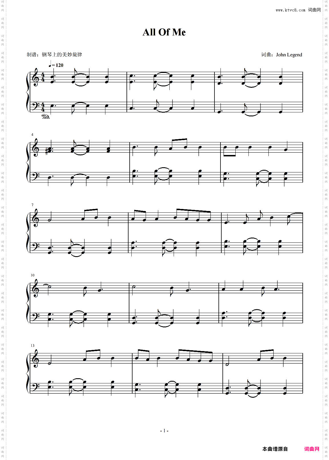 All Of Me C调简易版 John Legend