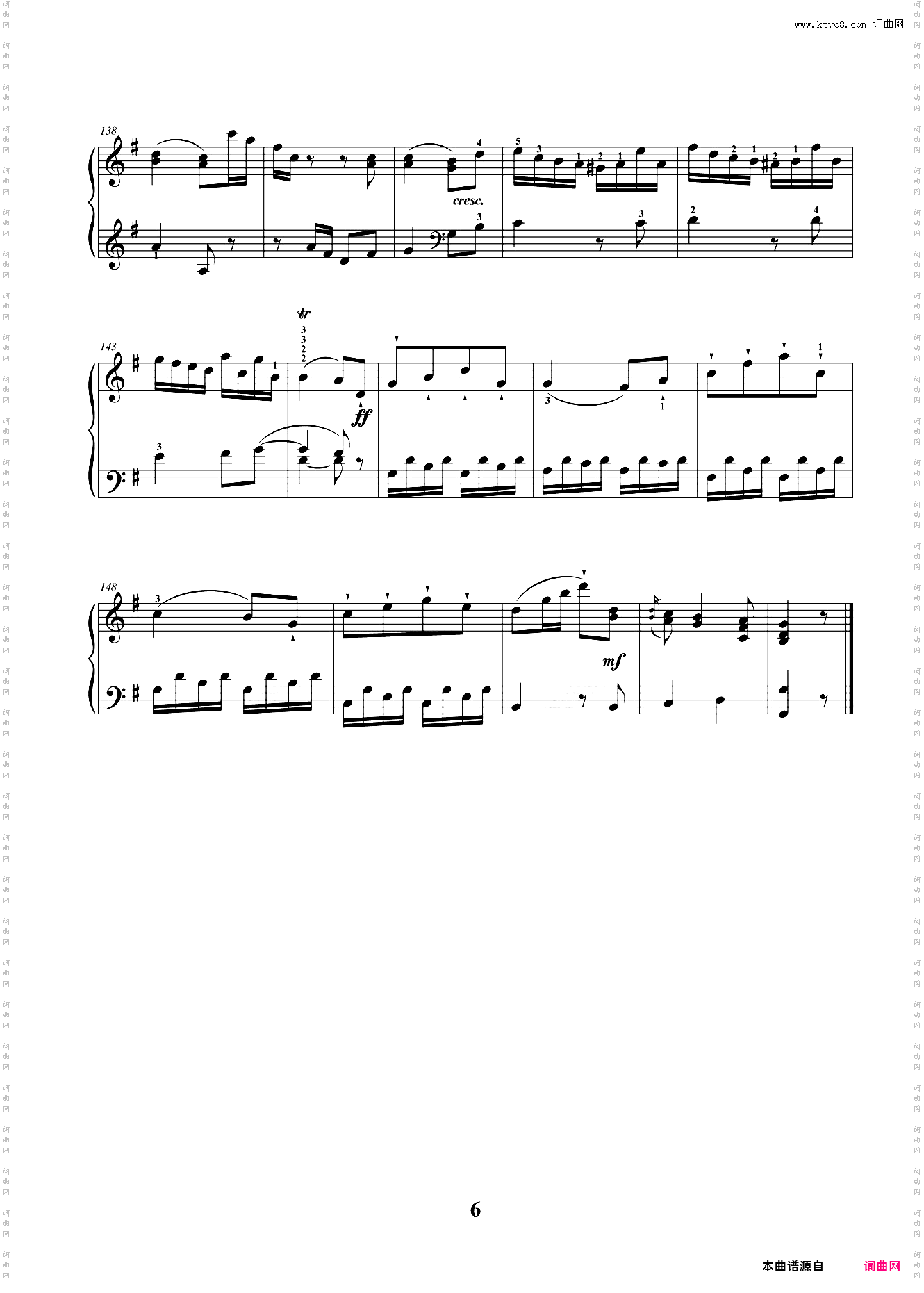 6级 大型乐曲 海顿G大调奏鸣曲第三乐章