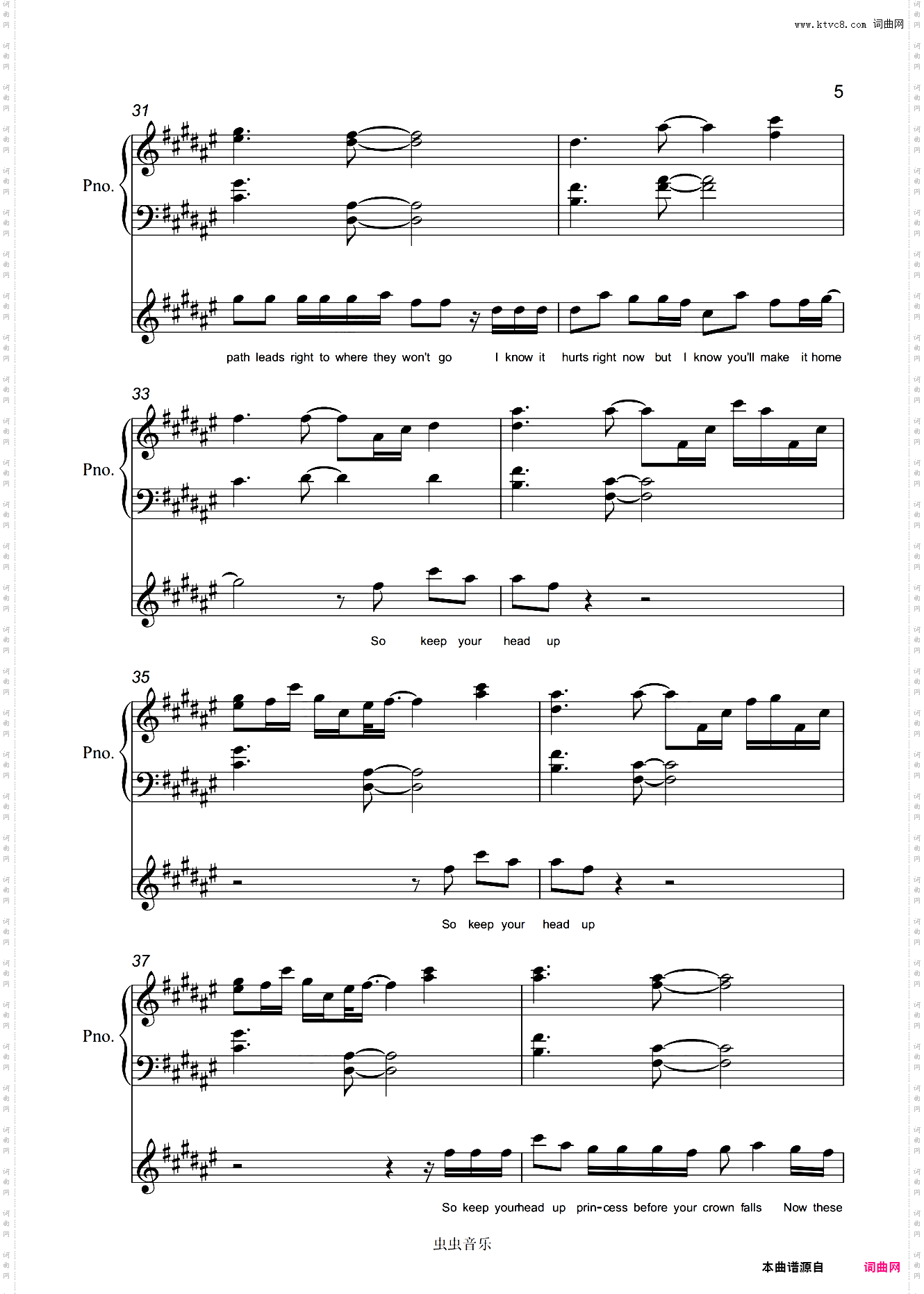 Keep You Head Up Princess 原调弹唱