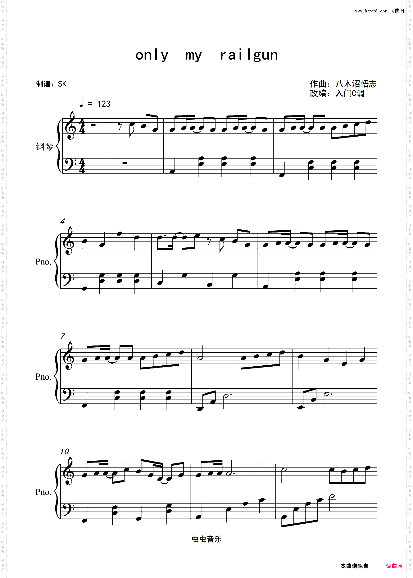 《某科学的超电磁炮》的片头曲《only my railgun》C调简单版