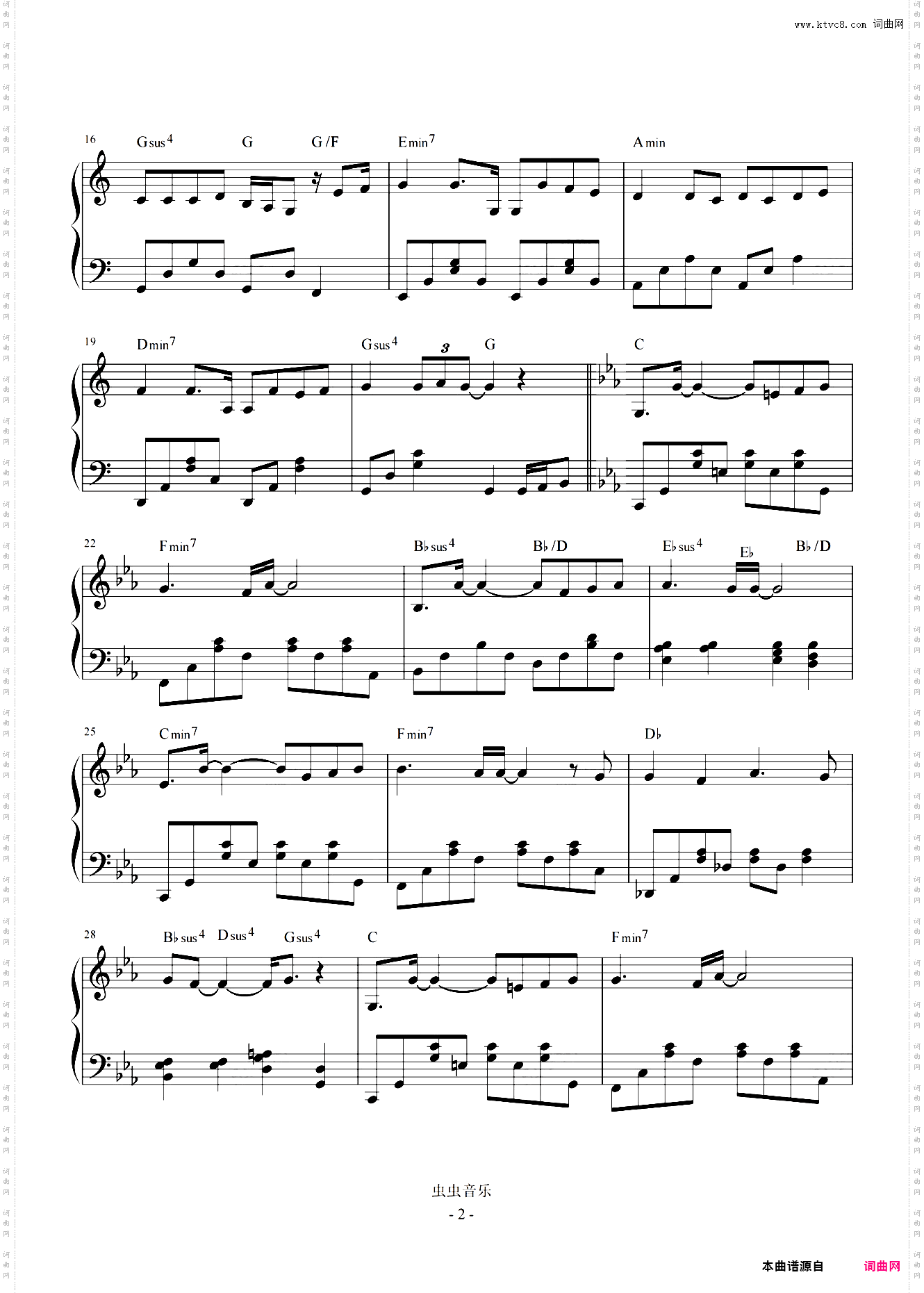 黑色幽默 C调简易 原版和弦