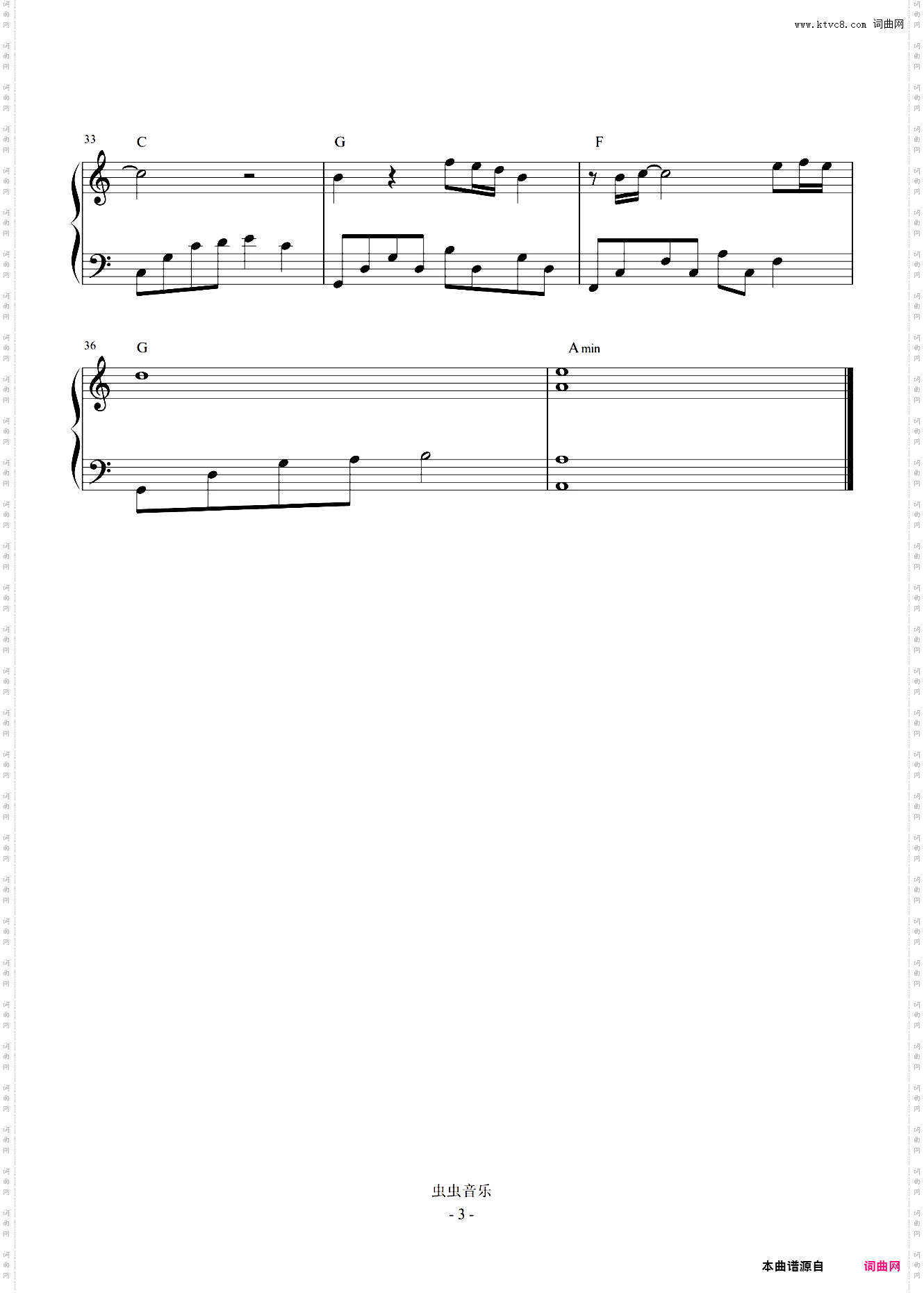 可惜没如果 C调简易 原版和弦