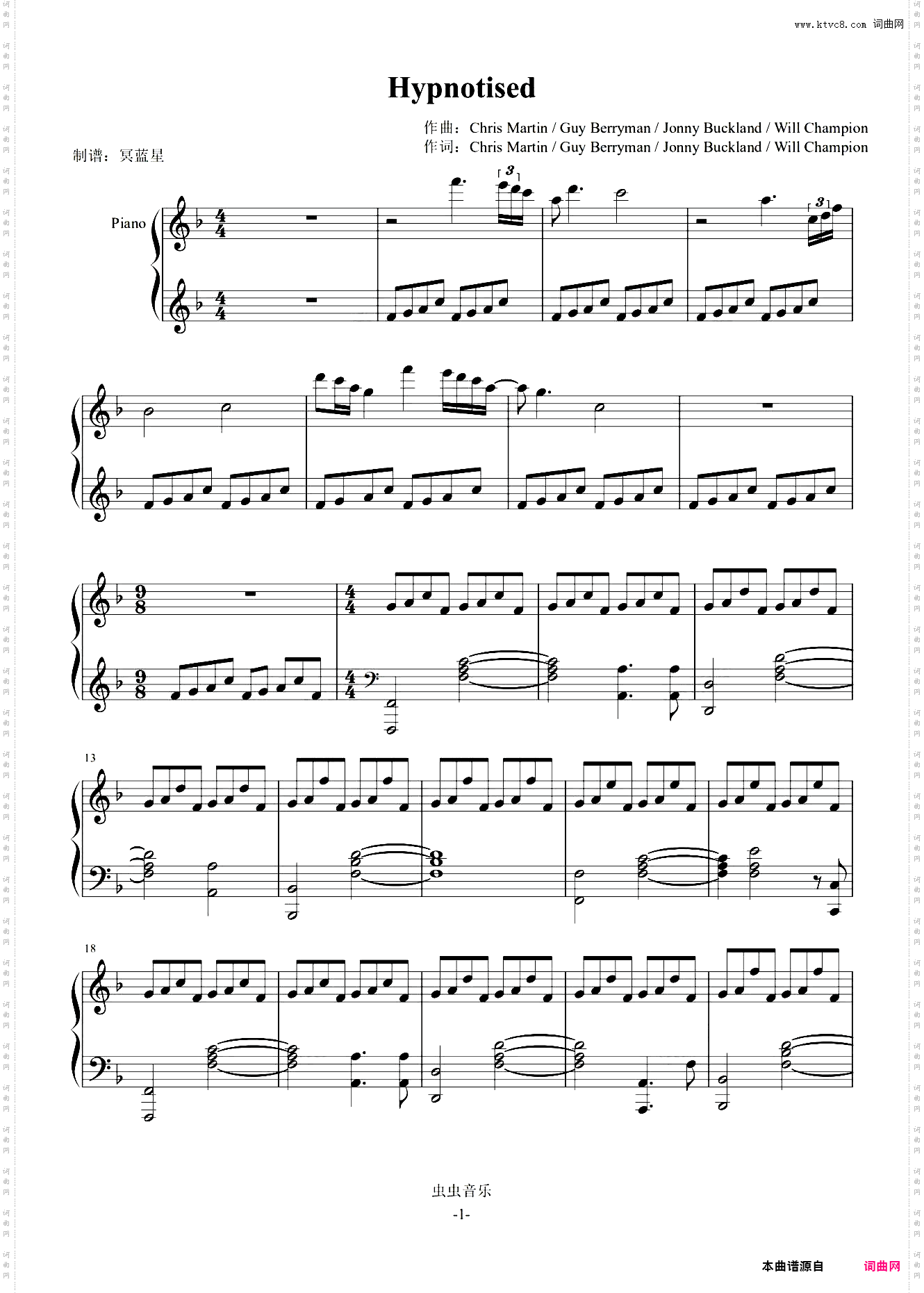 Hypnotised-Coldplay-演奏谱