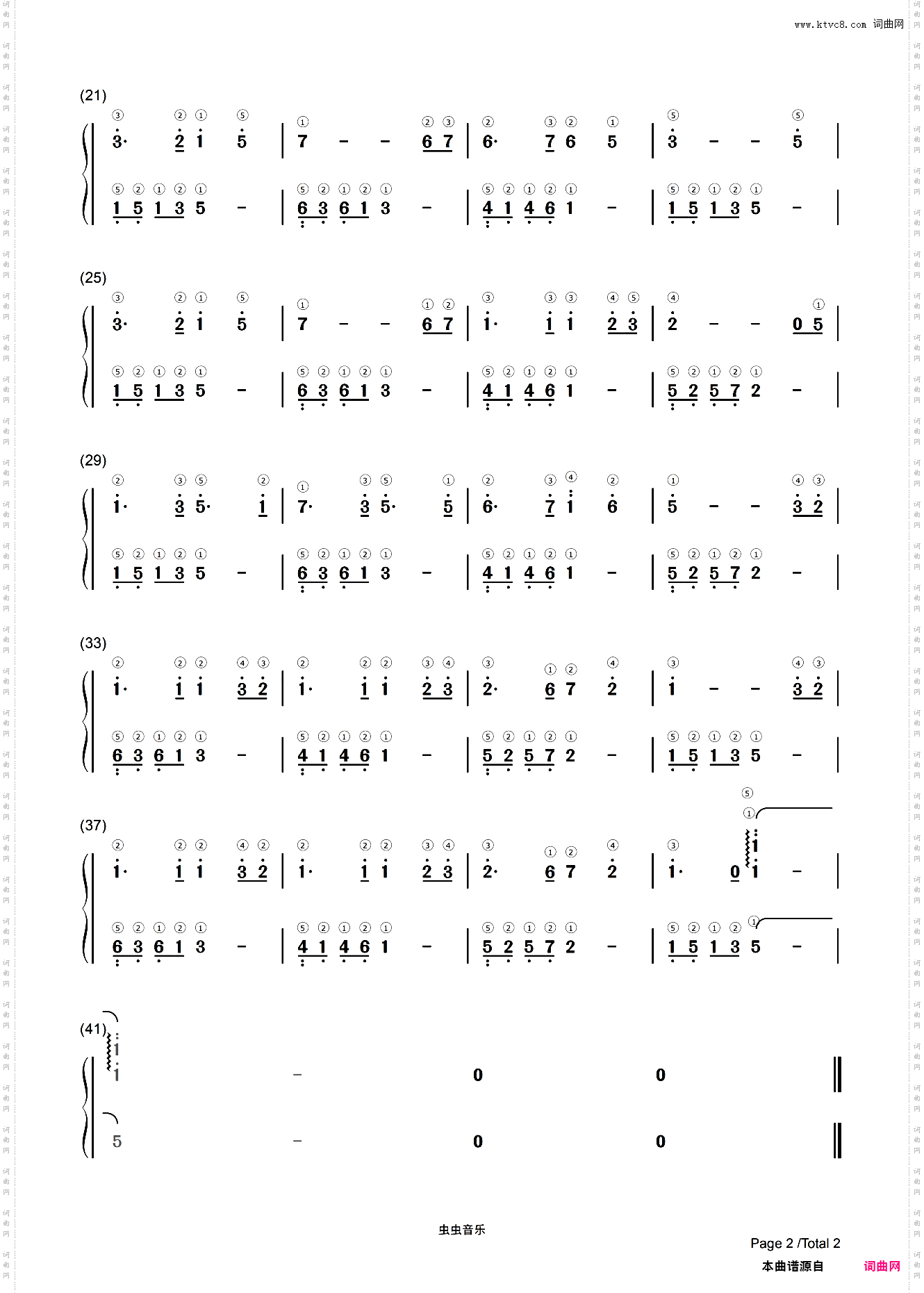 【简谱】 月亮代表我的心 带指法 C调 简化版