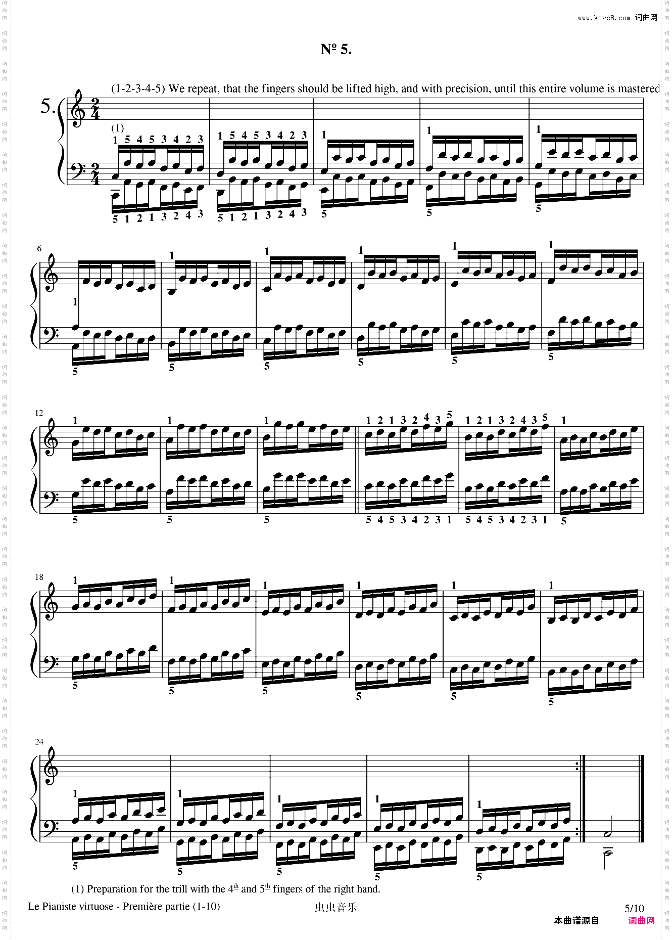 哈农 钢琴练指法 1-10首 十首合集 高清原版 专业校对