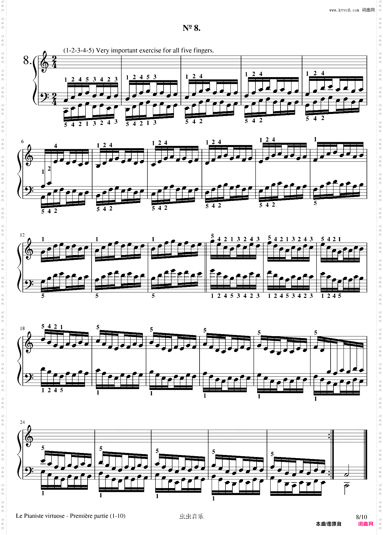 哈农 钢琴练指法 1-10首 十首合集 高清原版 专业校对