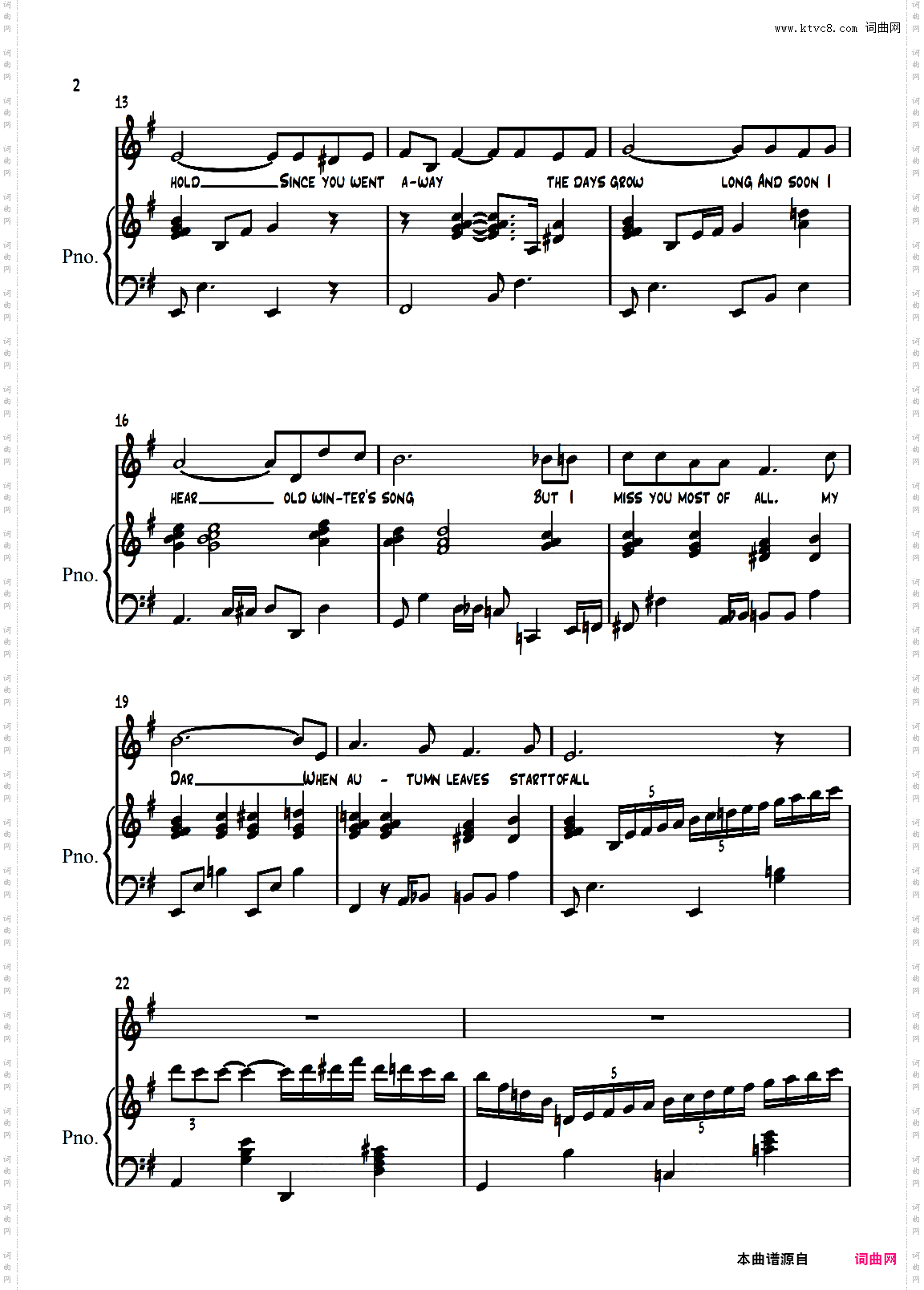 Autumn leaves 爵士弹唱谱