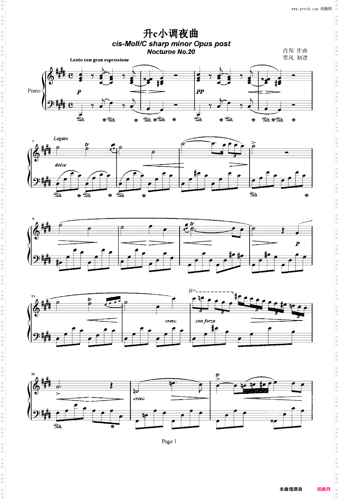 肖邦夜曲20-升c小调夜曲Opus post