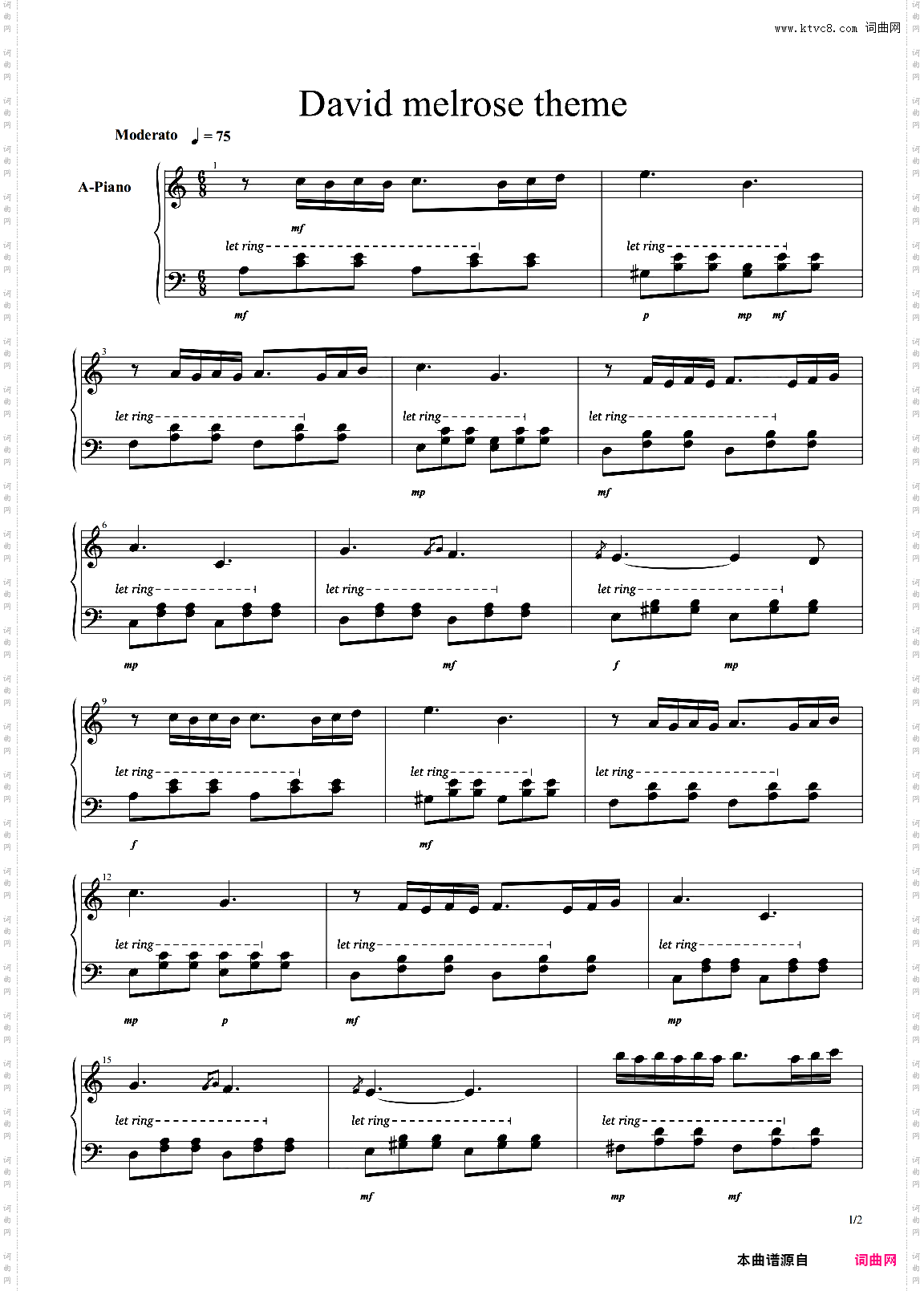 David melrose theme-钢琴谱