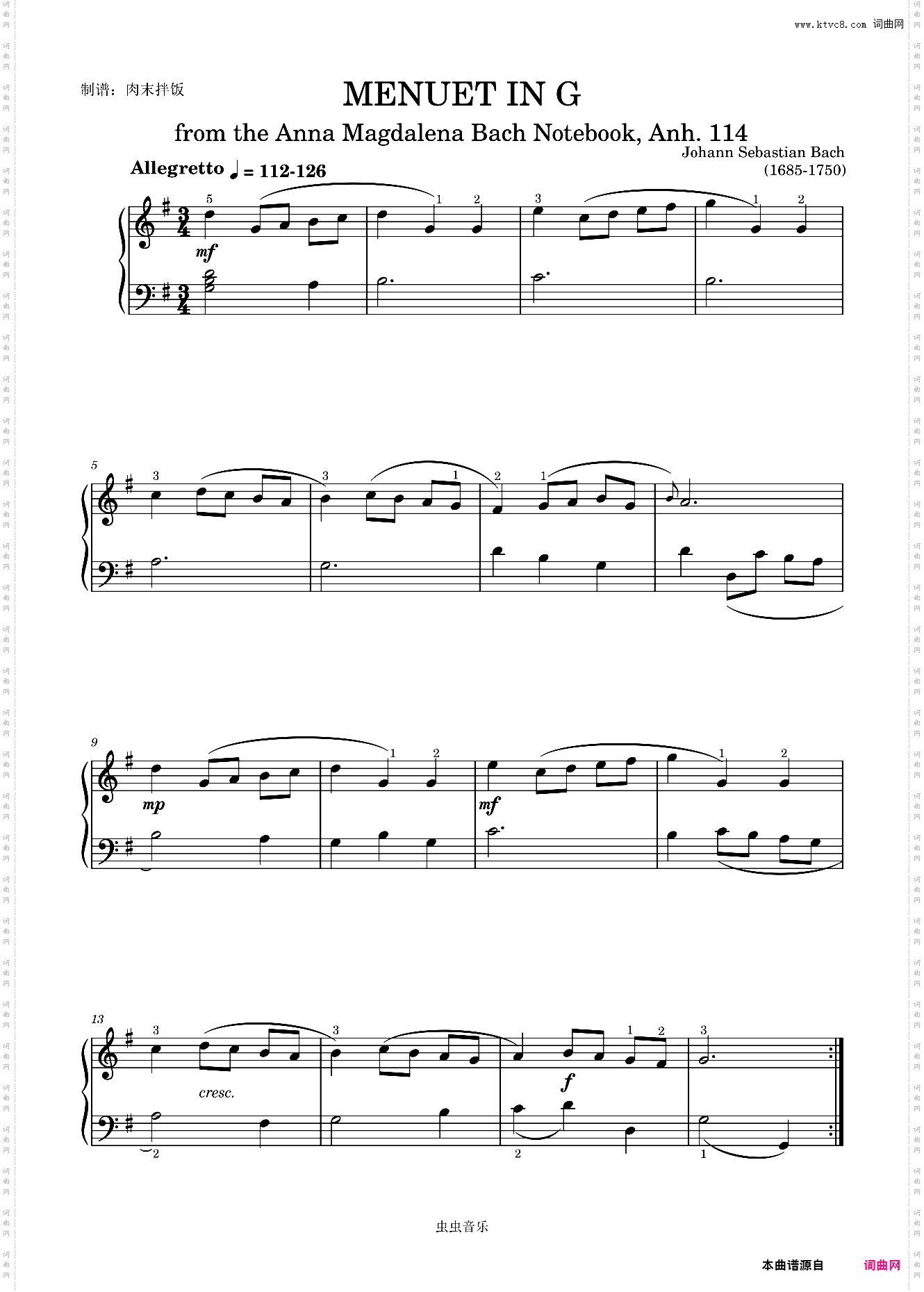 G大调小步舞曲-J·S·巴赫Johann Sebastian Bach