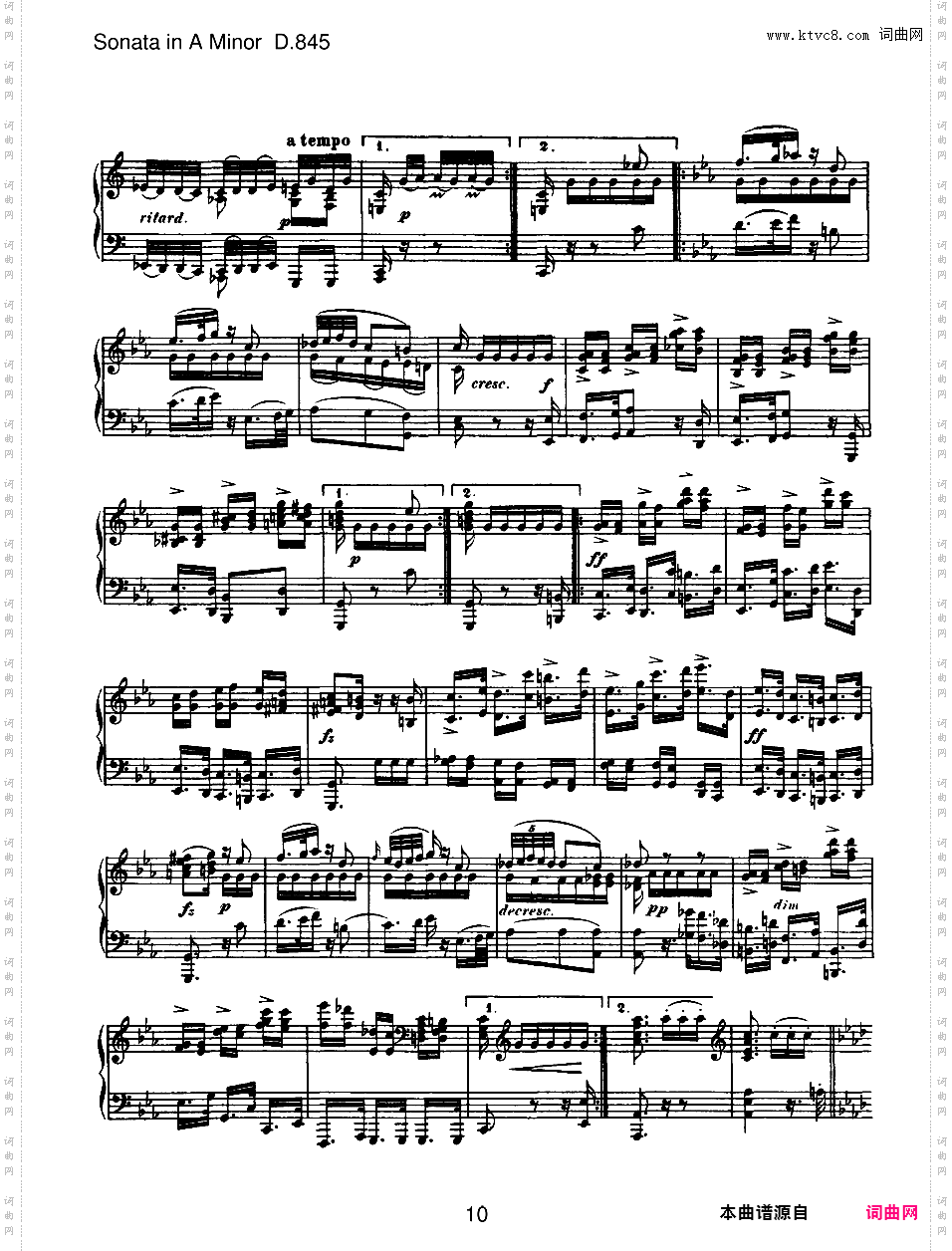 a小调第十六钢琴奏鸣曲 Piano Sonata No·16 in a Minor Op·42 D·845