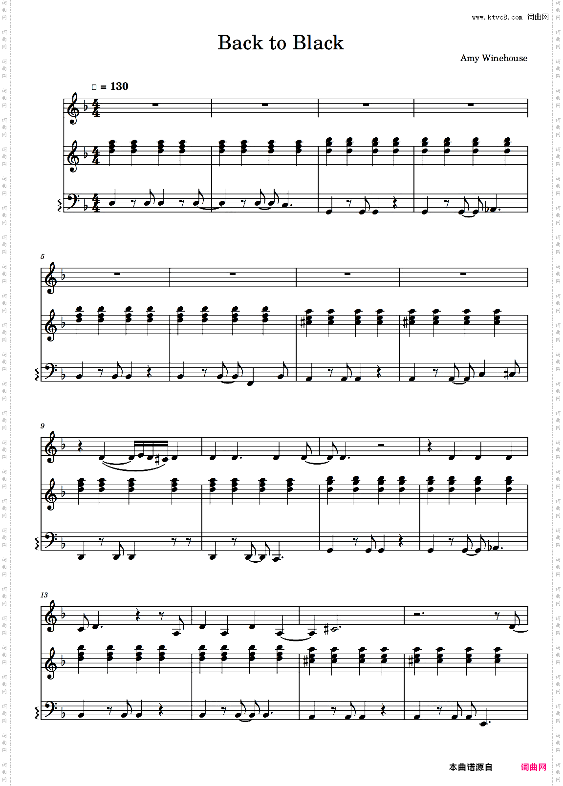 《Back to Black》Amy Winehouse，弹唱谱，拜厄+难度