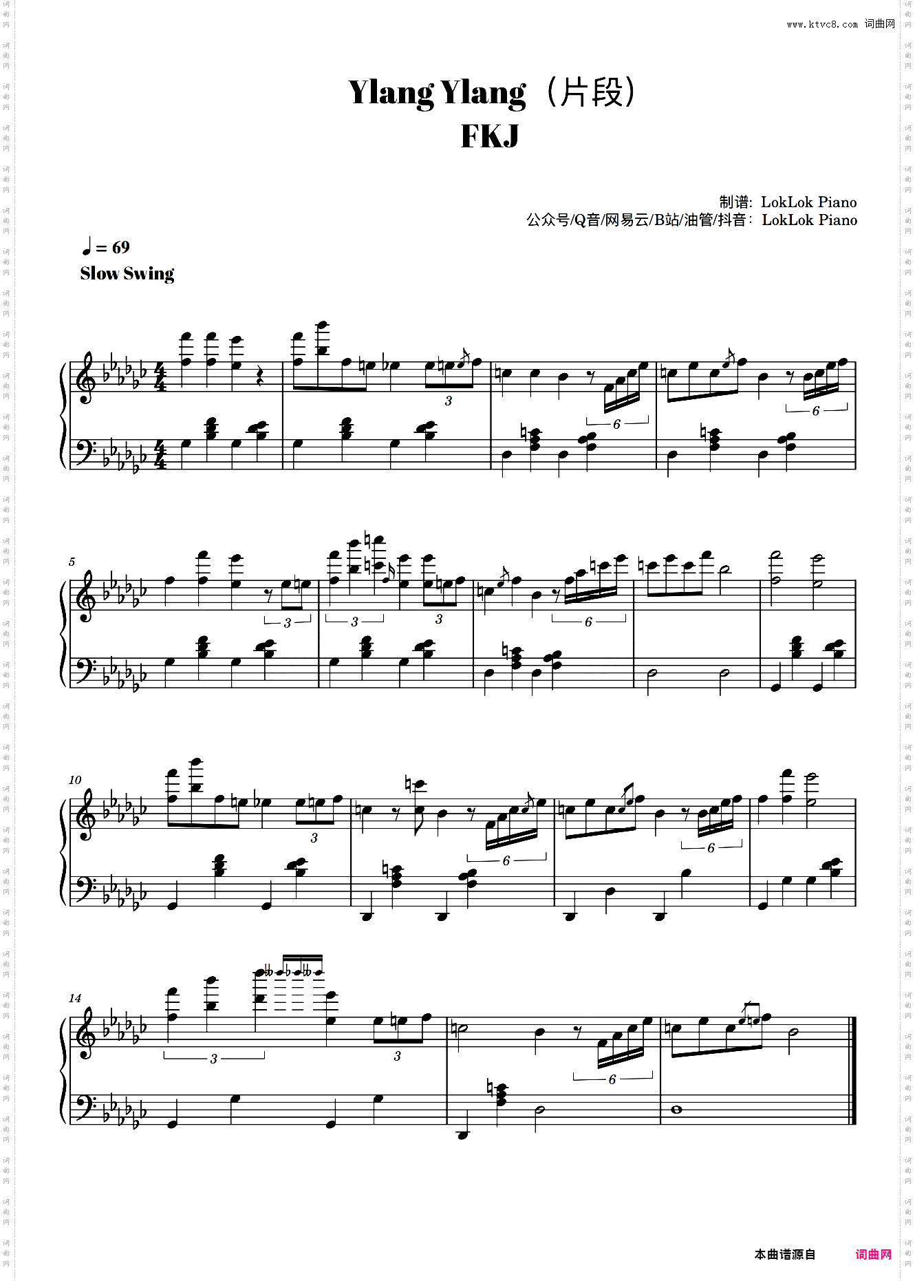 高还原 | Ylang Ylang - FKJLokLok Piano演奏版