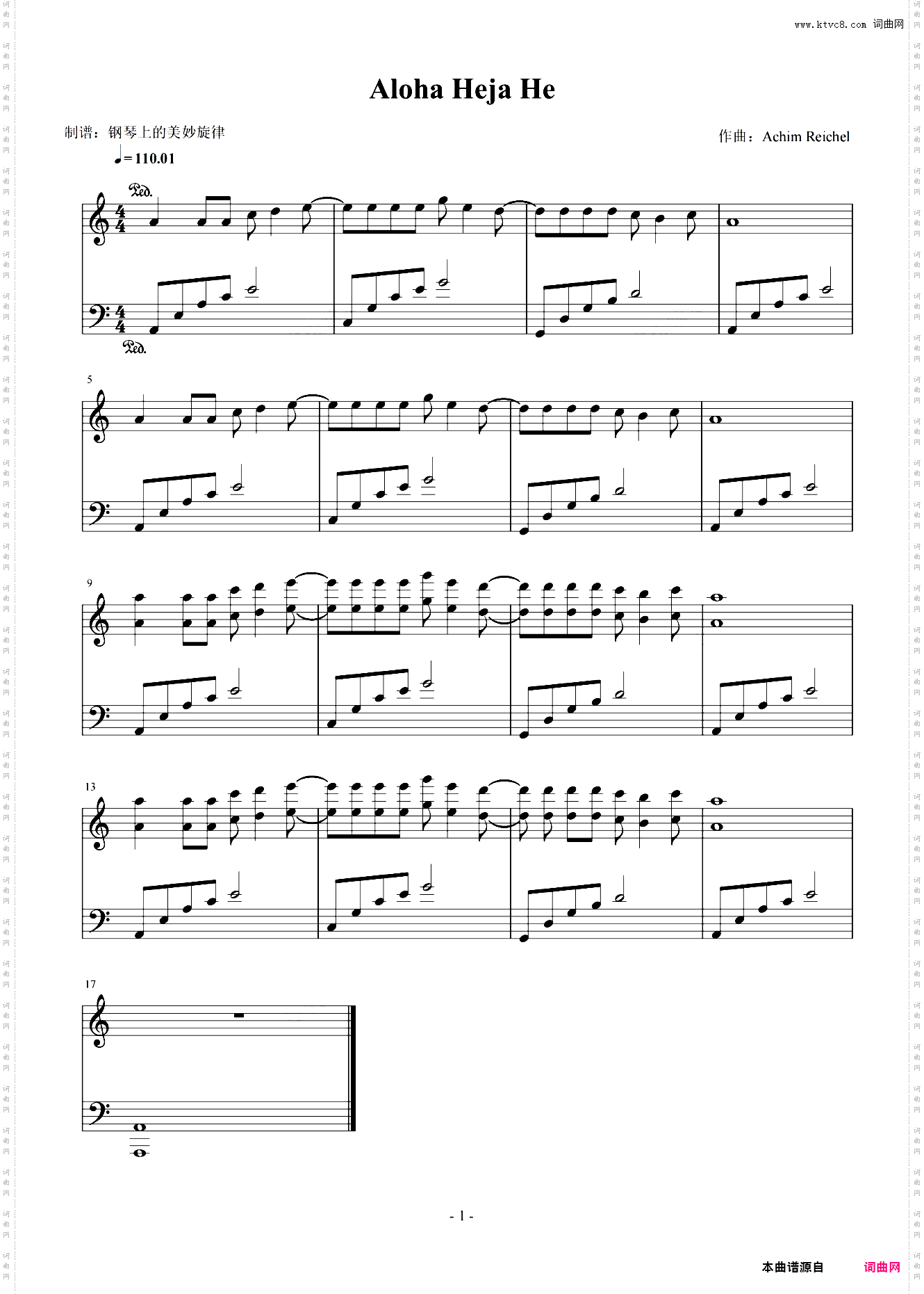 抖音“张同学” Aloha Heja He C调简易版