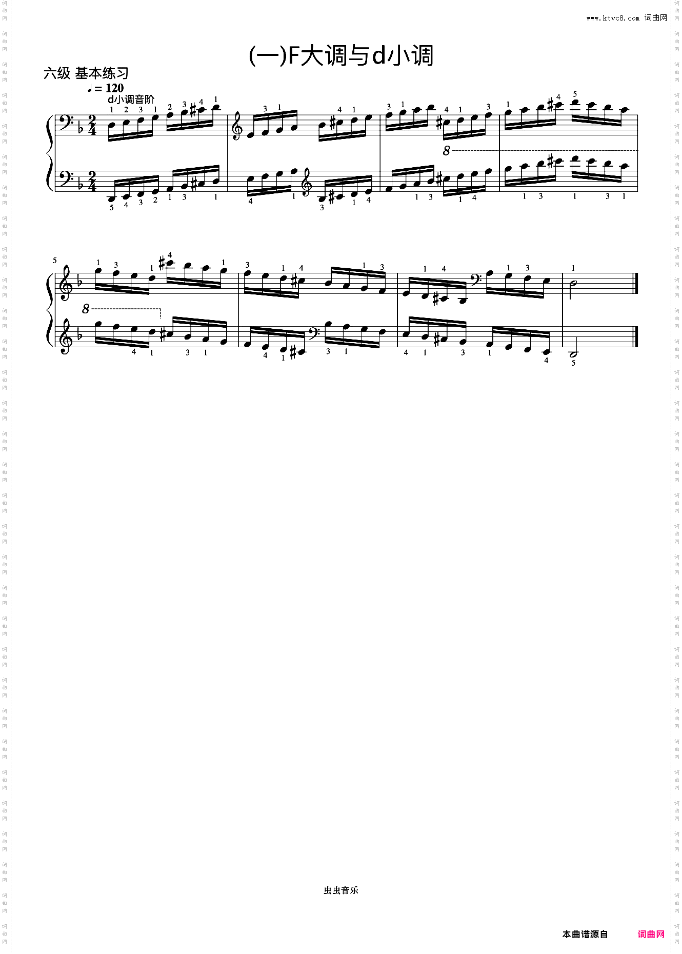 6级 d小调音阶《音协钢琴考级曲目 6-8级》