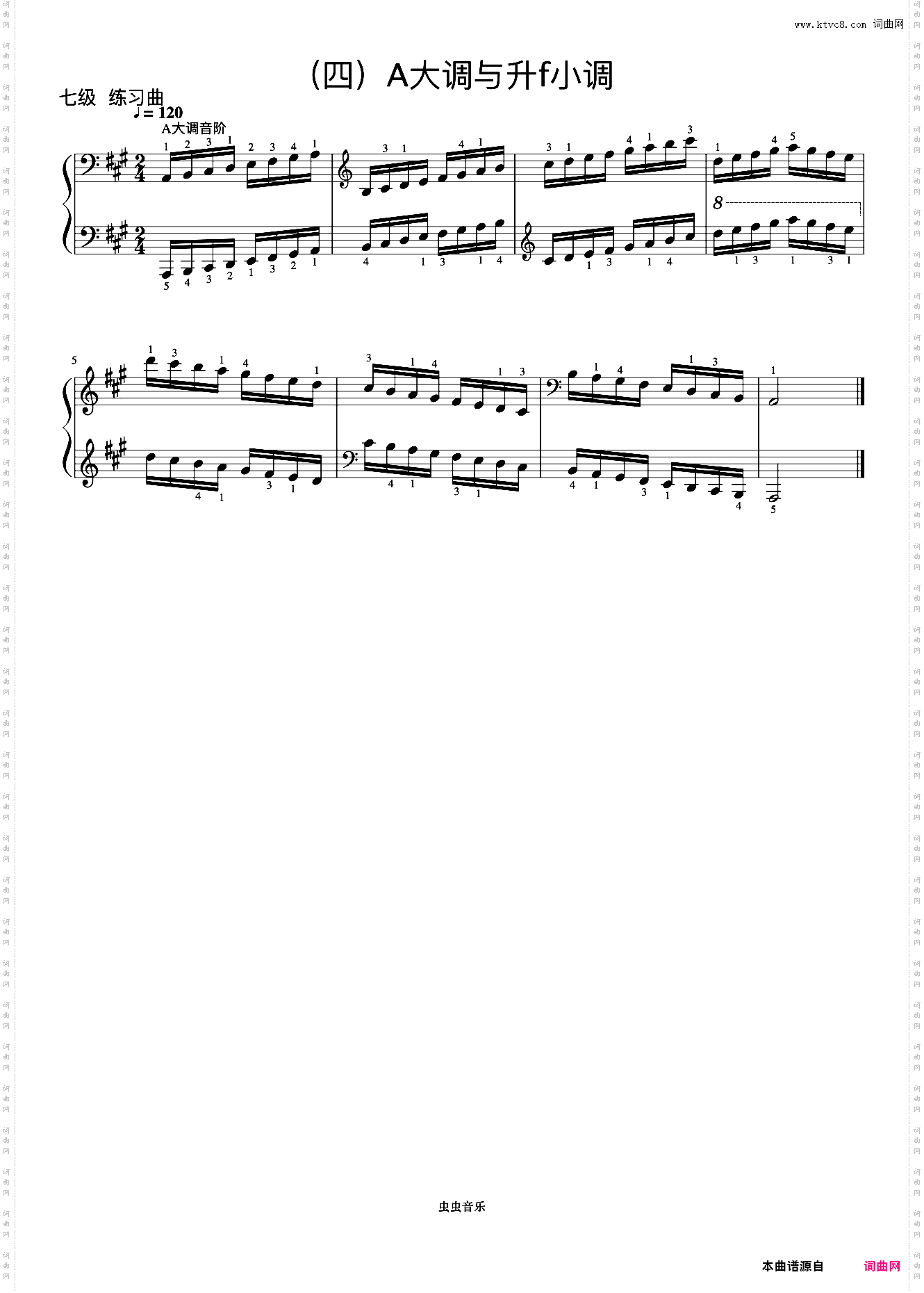 7级 A大调音阶《音协钢琴考级曲目 6-8级》