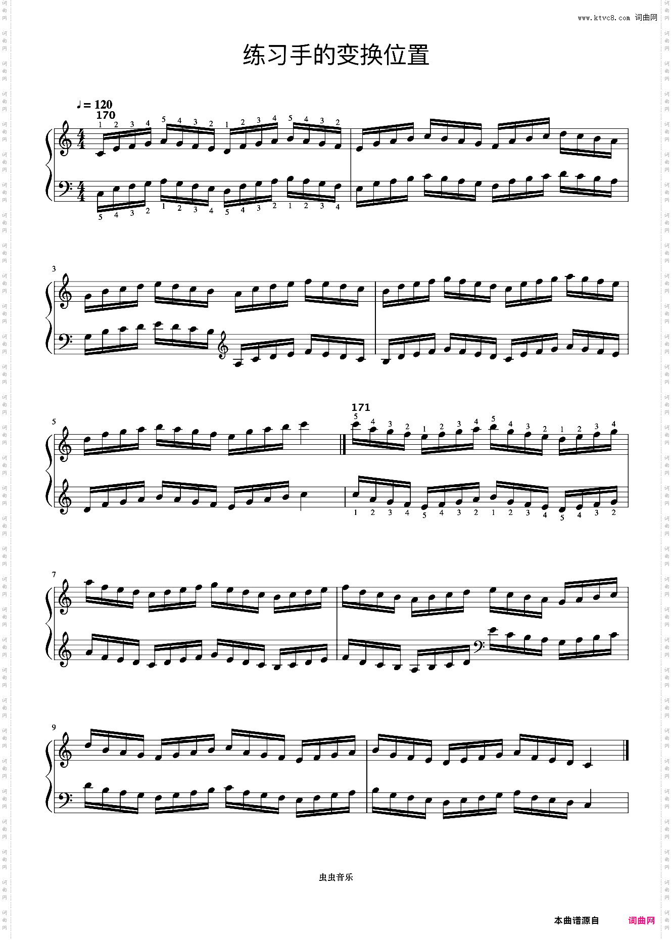 练习手的变换位置《什密特钢琴手指练习》