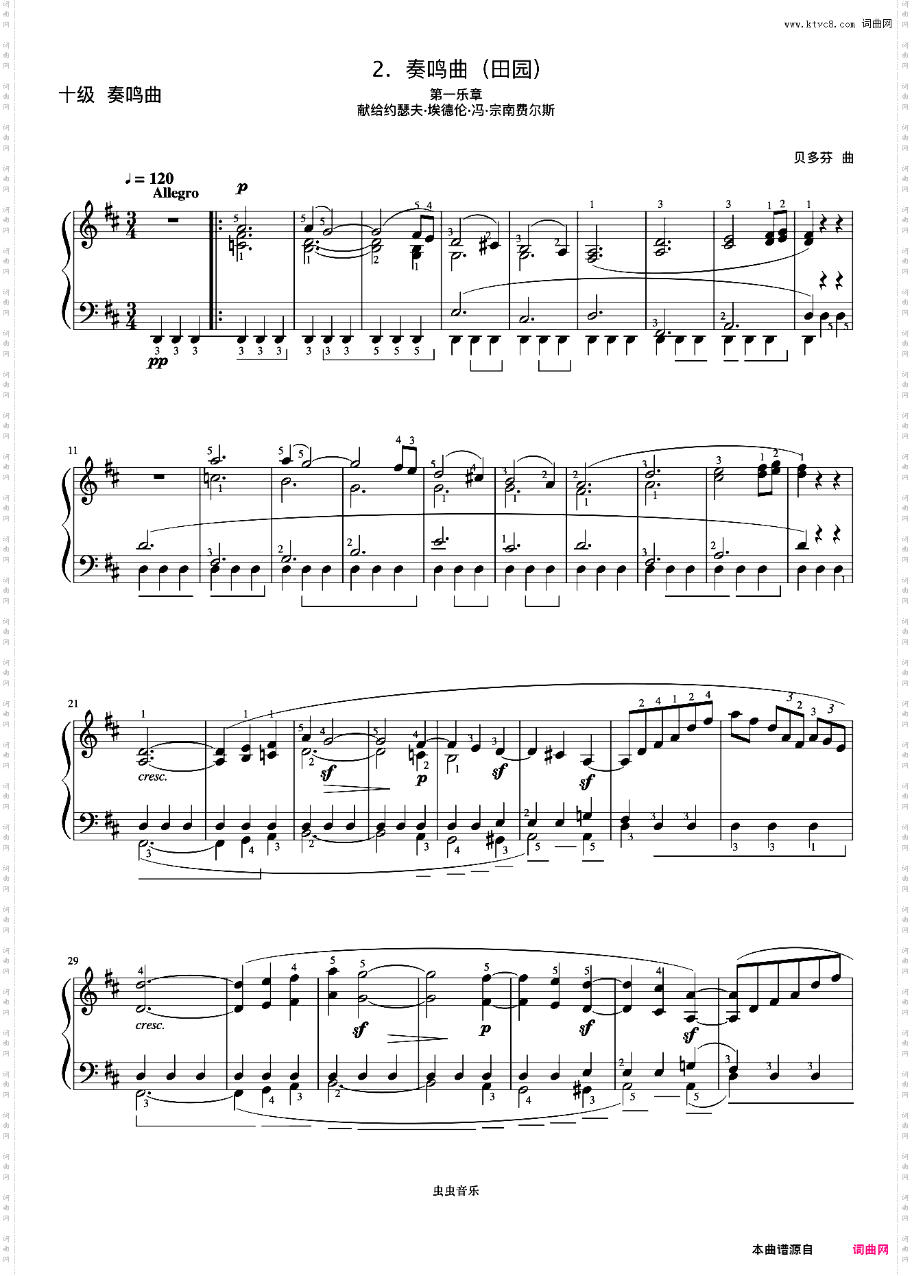 10级 奏鸣曲田园第一乐章《中国院钢琴考级曲目》