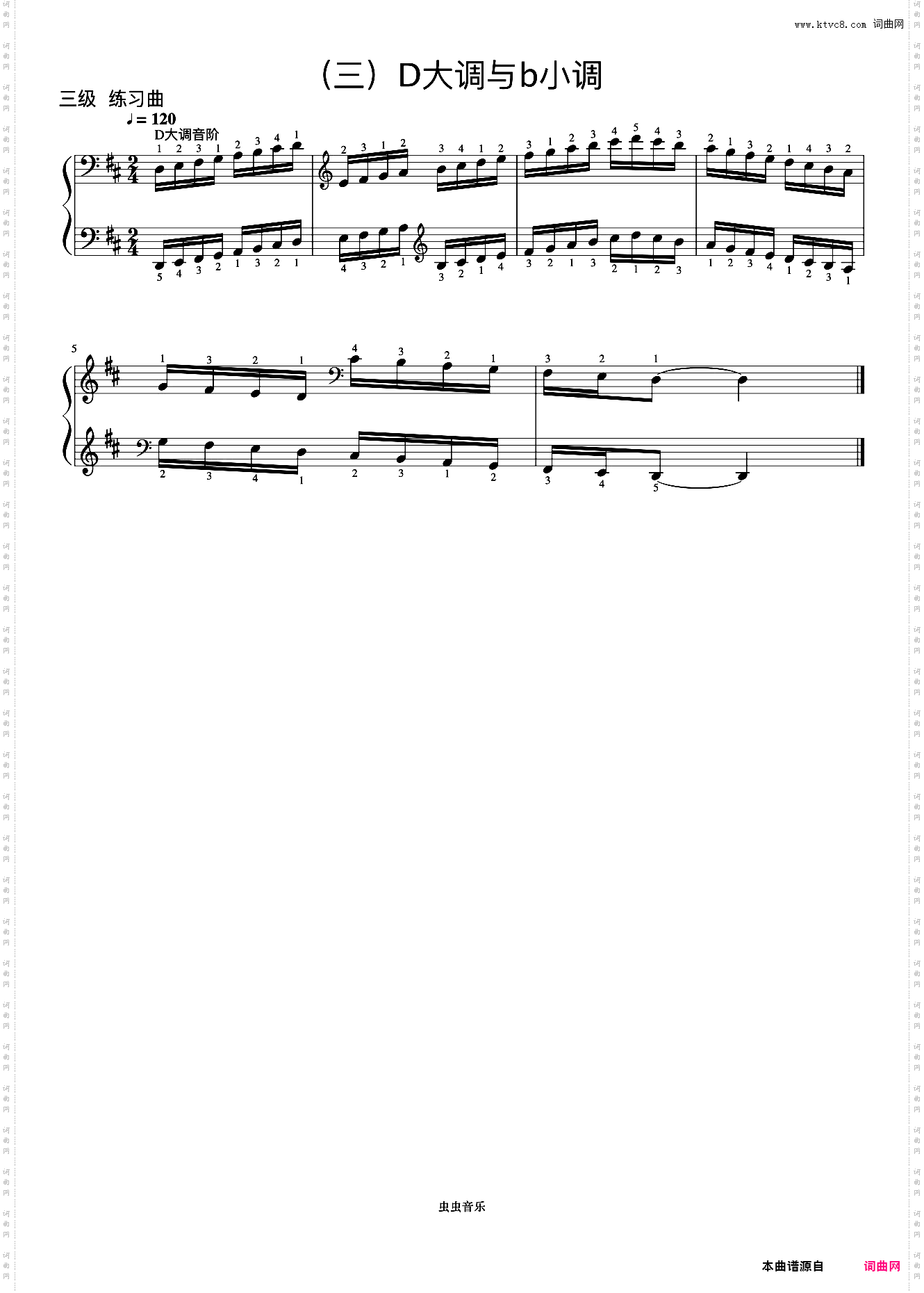 3级 D大调音阶《音协钢琴考级曲目 1-5级》