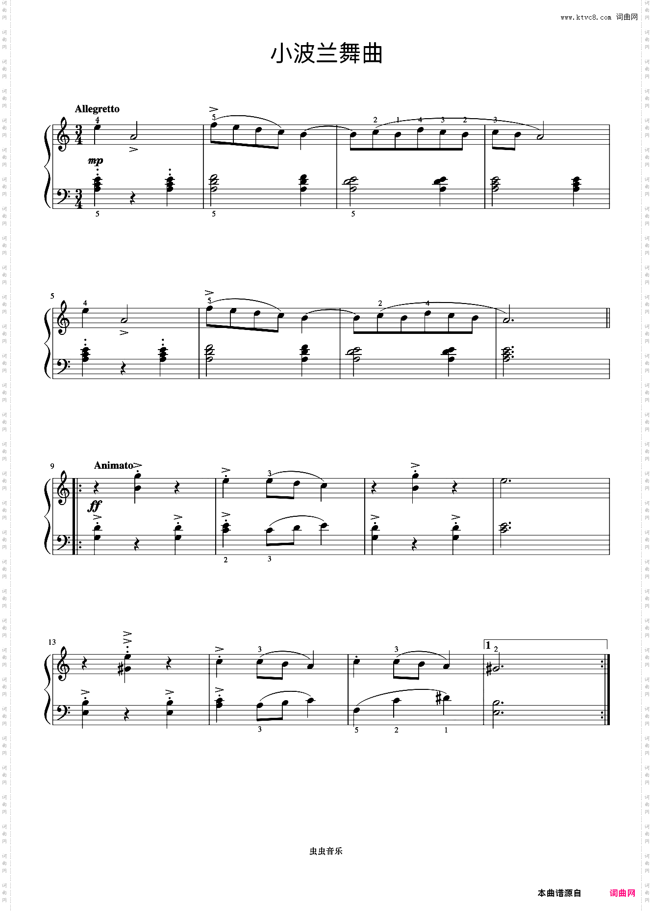 小波兰舞曲《约翰汤普森 现代钢琴教程2》